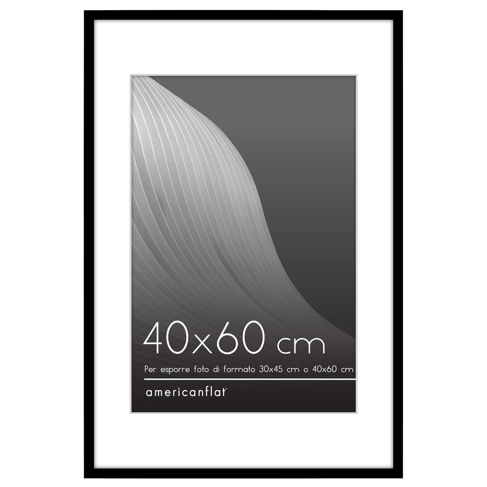 Americanflat Cornice 40x60 cm Nera - Cornice 30x45 cm con Passepartout o 60x40 cm Senza Passepartout - Portafoto con Bordo Sottile in PVC e Pannello Protettivo in Plastica