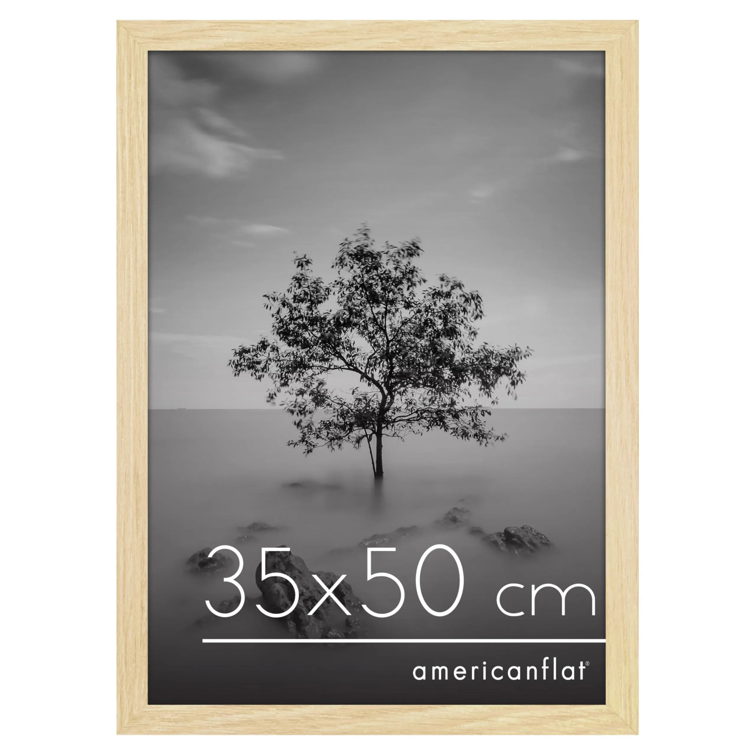 Americanflat Cornice 35x50 cm Effetto Rovere Naturale - Cornice Foto 50x35 cm in Legno MDF con Pannello Protettivo in Plastica e Ganci Integrati