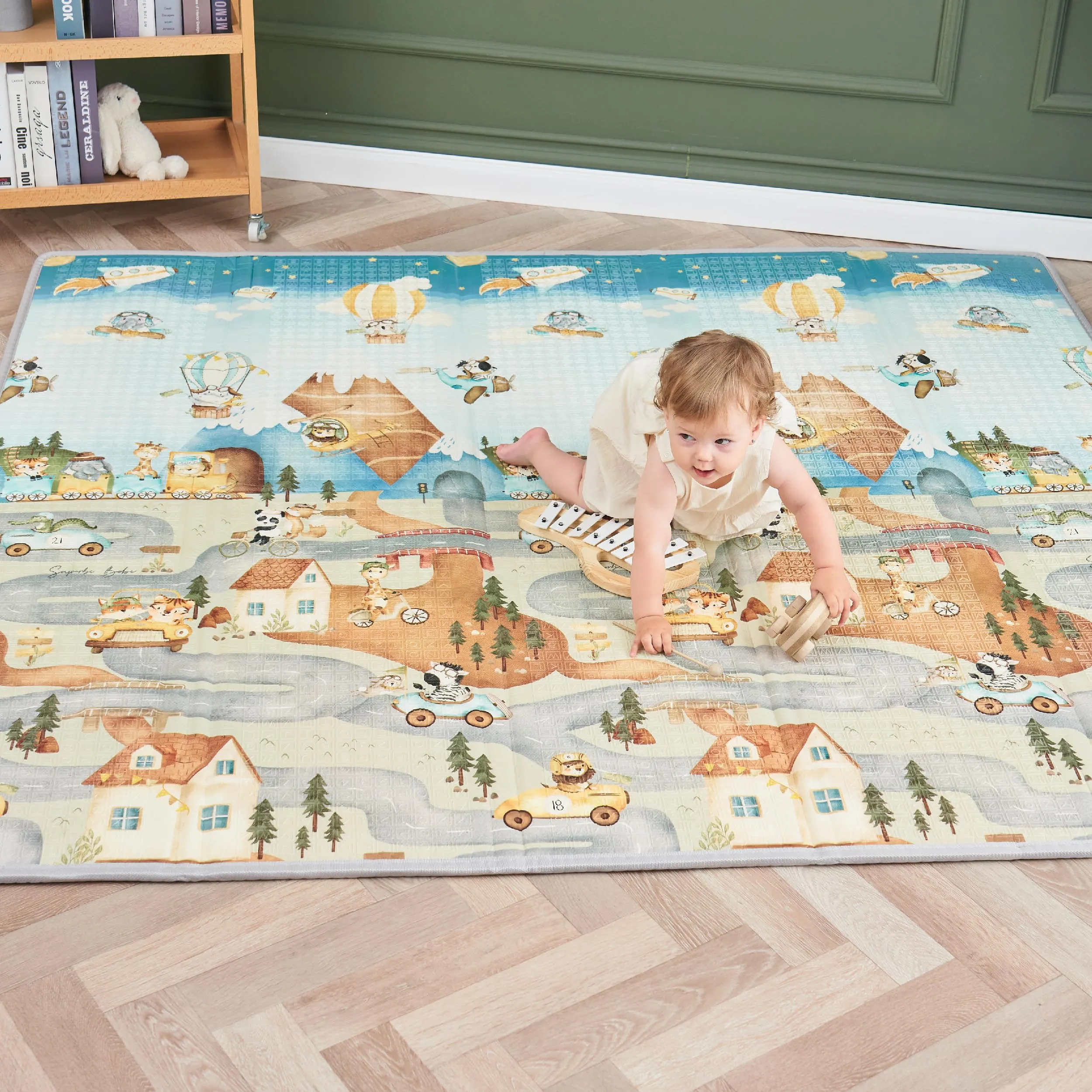 Tappeto Gioco Bambini Pieghevole 180x200x1.5cm Palestrina Neonato Montessori Reversibile Non Tossico E Impermeabile In Schiuma Per Bimbi. Palestra Neonati - Tappeto Tummy Time Neonati - Regalo Bambino