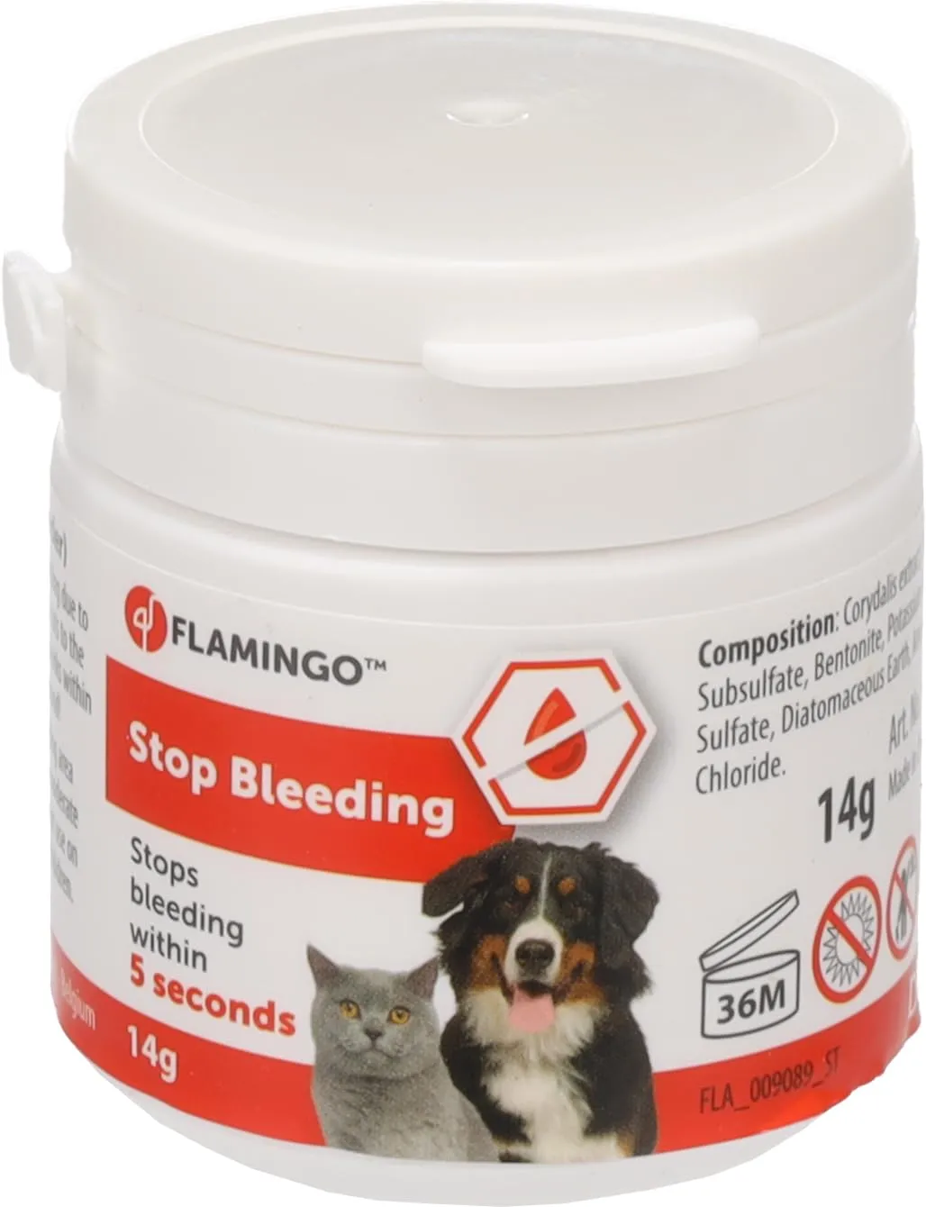 Flamingo Polvere Emostatica per Cani, Gatti e Piccoli Animali – arresta Il sanguinamento in 5 Secondi – per Unghie e ferite superficiali – Effetto lenitivo e disinfettante – Dalko