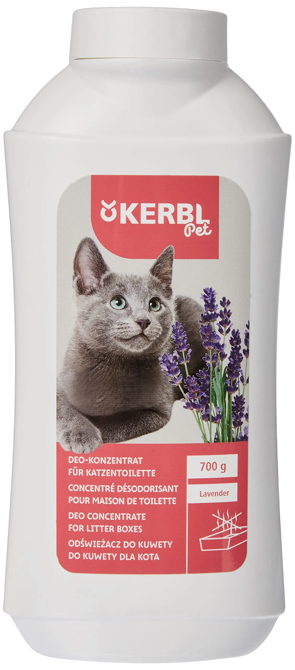 Kerbl Pet Deodorante per lettiera per gatti, neutralizzatore di odori, 700 g, profumo di lavanda, concentrato in polvere, deodorante per lettiera per gatti, circa 30 utilizzi