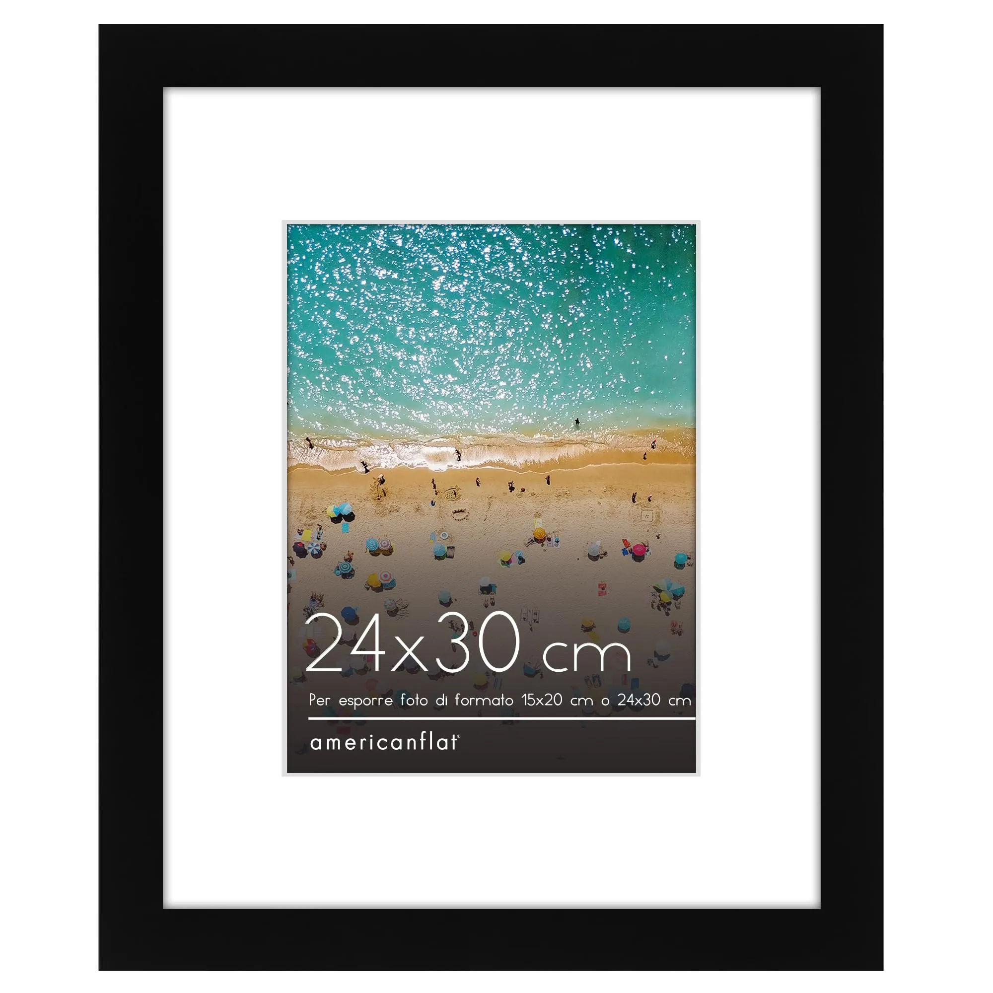 Americanflat Cornice 24x30 cm Nera - Cornice Foto 15x20 cm con Passepartout o 24x30 cm senza Passepartout - Portafoto con Vetro Antiurto e Cavalletto - Cornici da Parete e da Tavolo