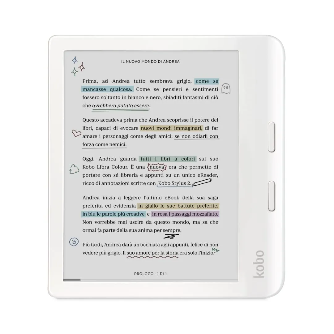 Kobo Libra Colour | eReader | Display antiriflesso a colori E Ink Kaleido™ 3 da 7” | Modalità Scura| I Audiolibri | Impermeabile | Bianco
