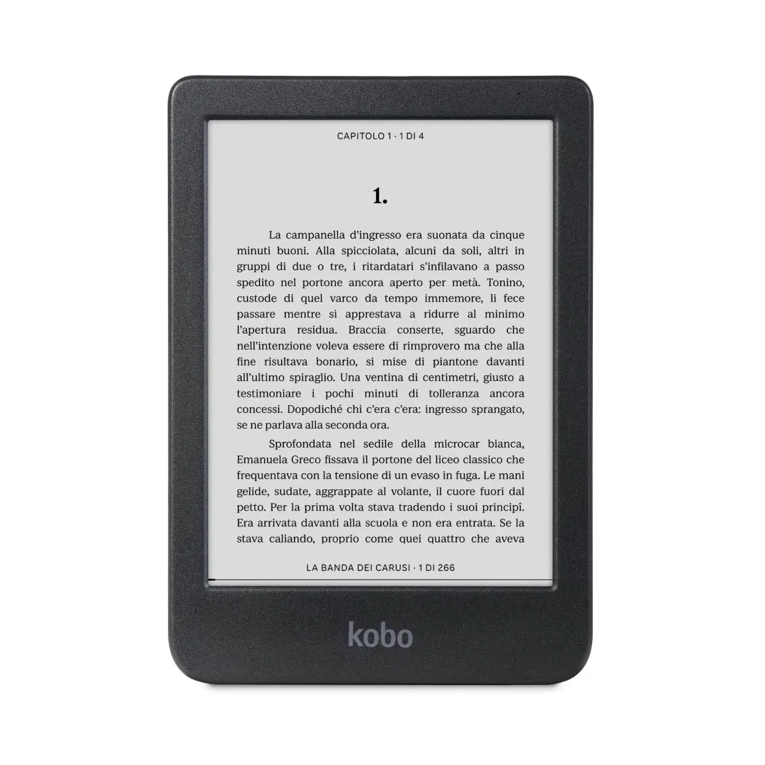 Kobo Clara BW | eReader | Display antiriflesso HD in bianco e nero E Ink Carta 1300 da 6” | Modalità Scura| I Audiolibri | Impermeabile | Nero