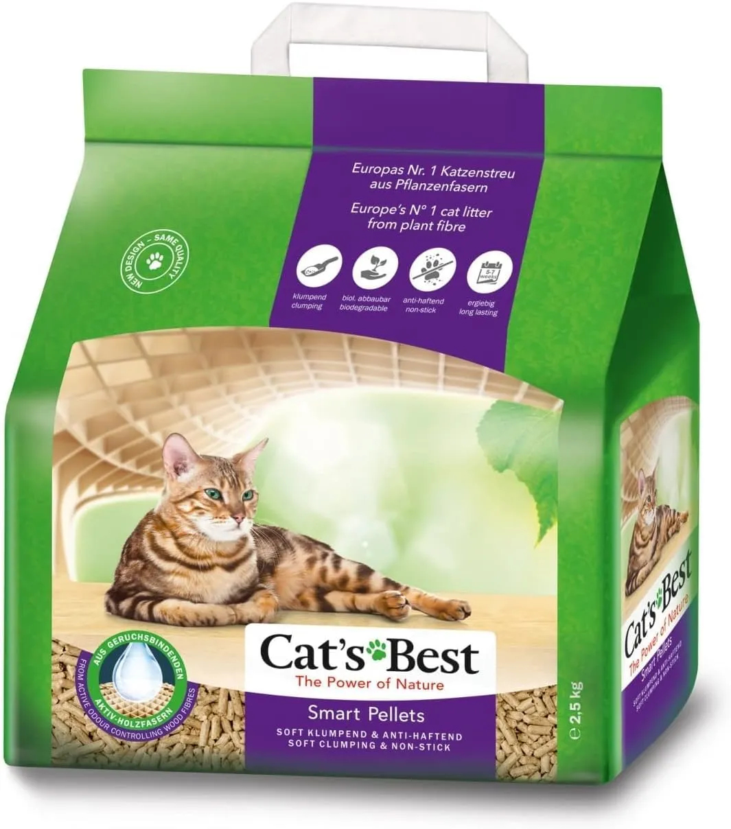 Cat's Best Smart Pellets Lettiera per gatti (2,5 kg) – Lettiera biodegradabile fino a 7 settimane di utilizzo – Lettiera per gatti assorbente naturale
