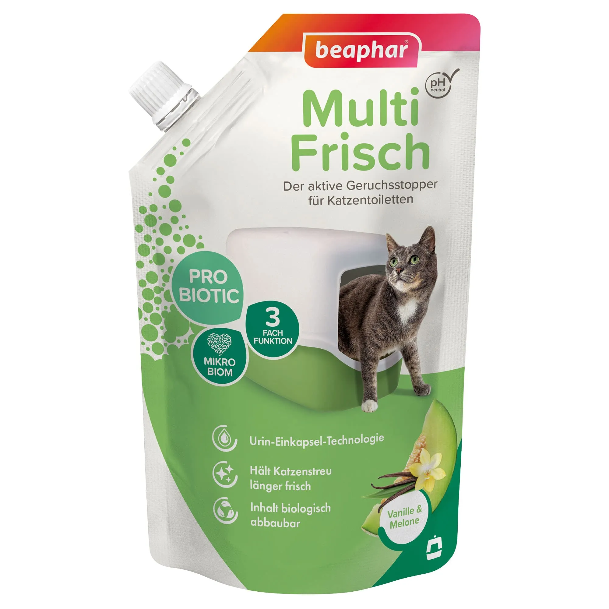 Multi Frisch Vaniglia & Melone | Deodorante per lettiera | Fresco Profumo per la lettiera del Gatto | Rende la lettiera del Gatto più a Lungo | PH Neutro | 400 g