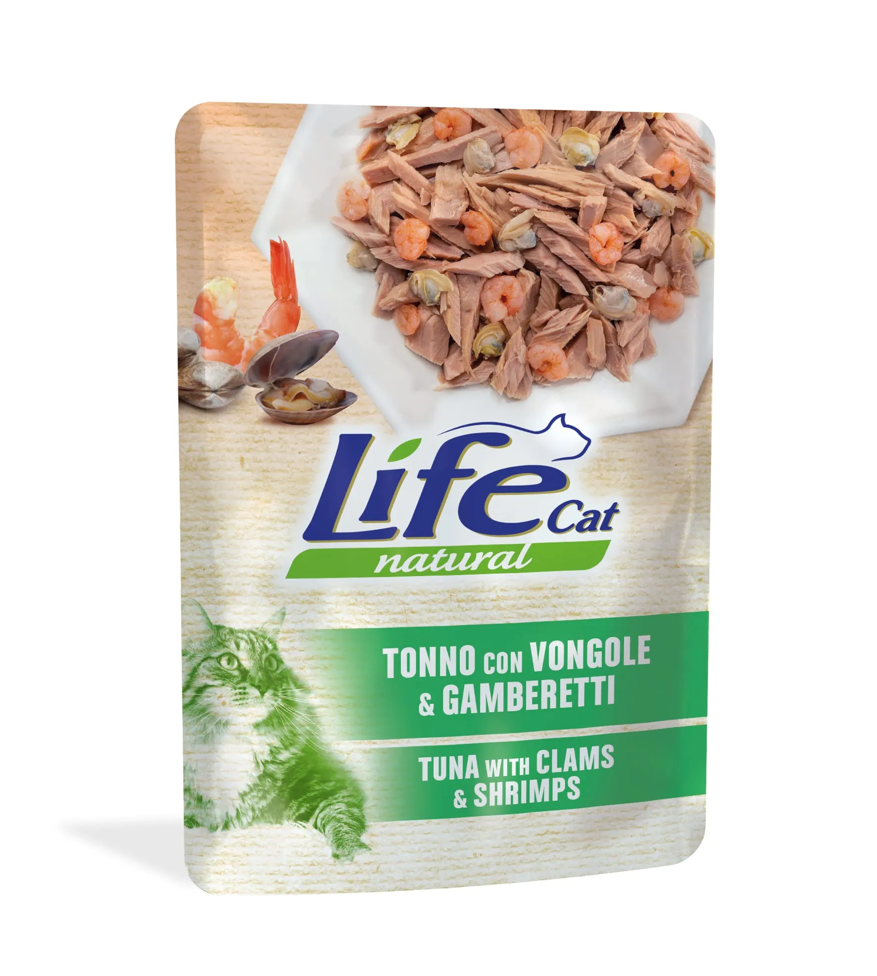 Life Cat Natural Tonno con Vongole e Gamberetti, busta 70g