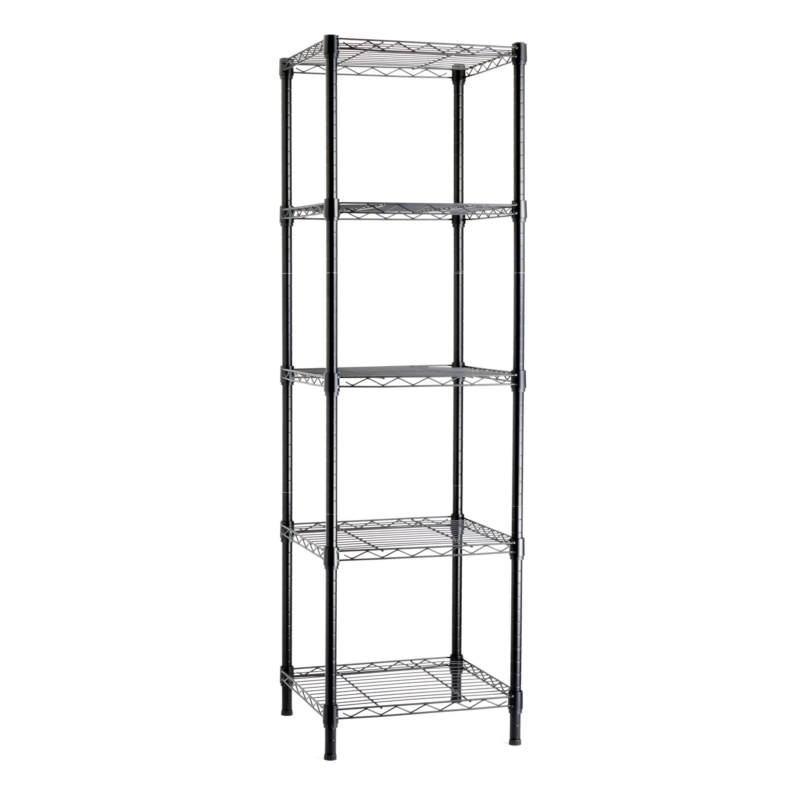 Amazon Basics Scaffale a torre regolabile con 5 ripiani, Nero, 40.6 x 40.6 x 137.2 cm (larghezza x profondità x altezza)