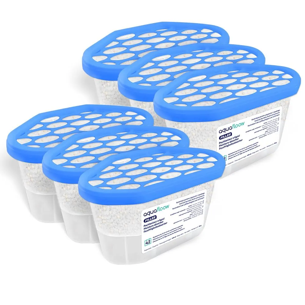 Aquafloow Assorbitore di Umidità per Ambienti 400 ml, Riduce l'umidità, 6 Pezzi | Neutralizzatore di Odori, Deumidificatore per Cucina, Armadio, Bagno e Studio
