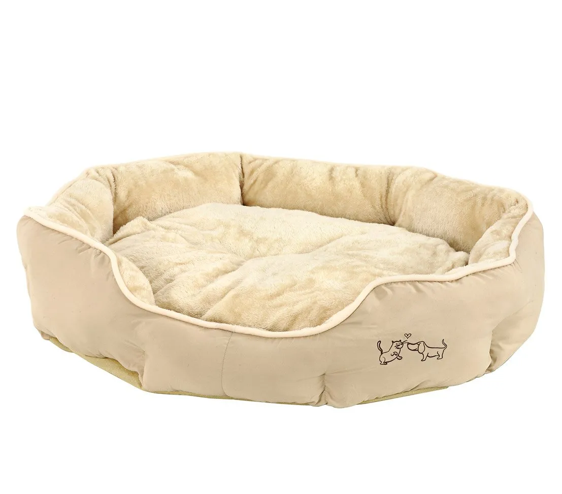 Dehner Cuccia per cani e gatti Sammy, ovale, ca. 70 x 65 x 14 cm, poliestere, beige