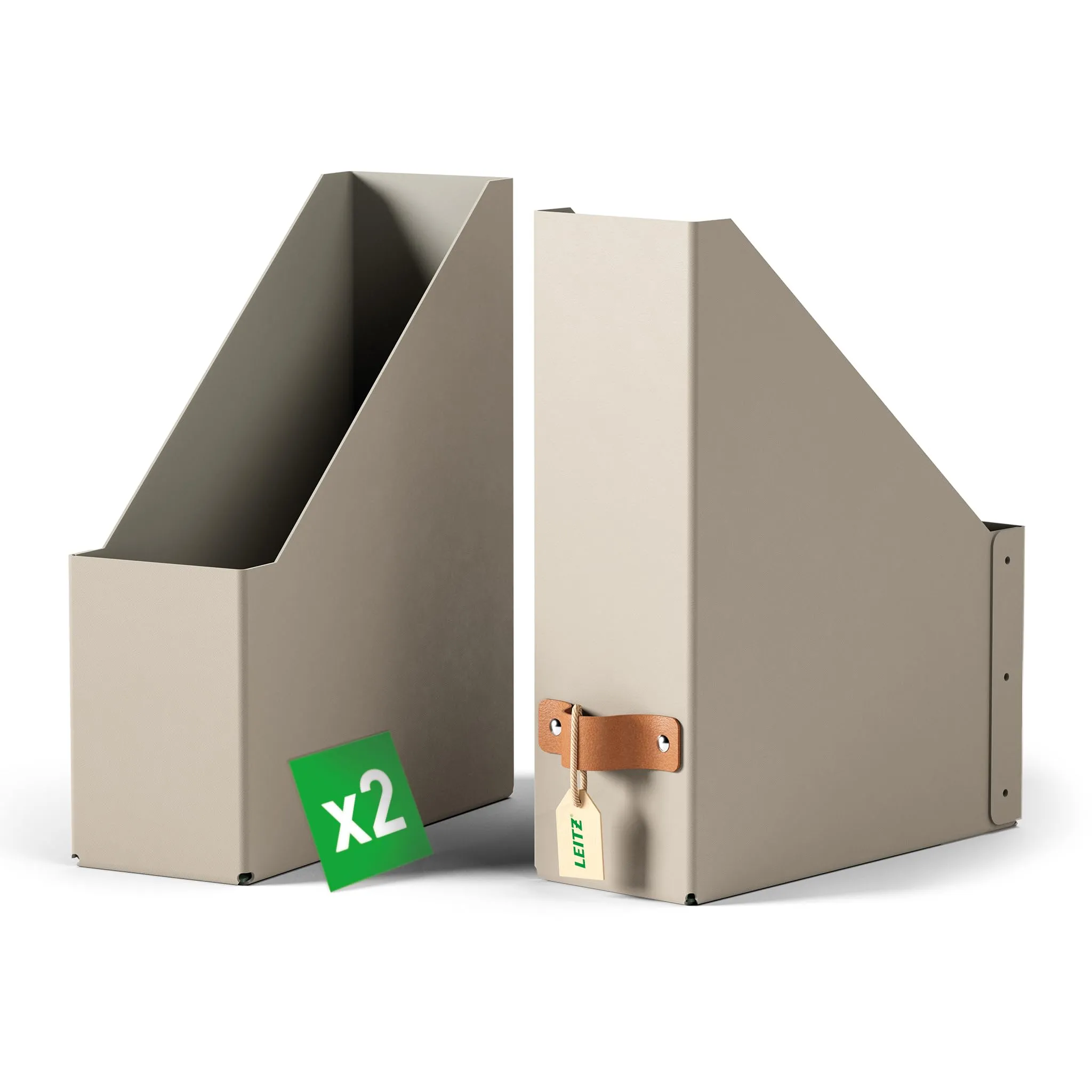 Leitz Puro, Set di 2 Resistenti Portariviste A4, Compatibili con mobili a cubo e Ripiani Portaoggetti, Capacità 900 Fogli (80 g/m²), Organizer per Ufficio e Casa, 10 x 26 x 31 cm, Tortora