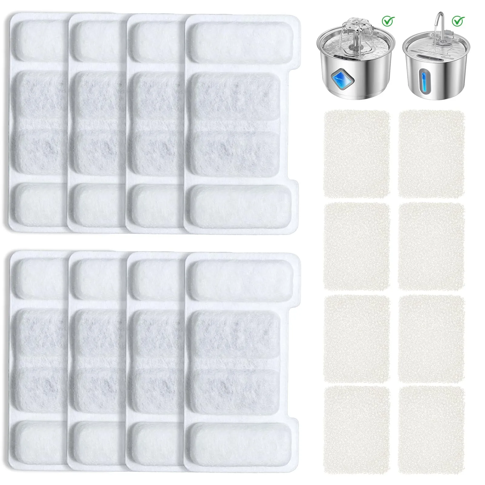 Zivacate Filtri Fontanella per Gatti – 8 Pezzi Filtro + 8 Pezzi di Spugna