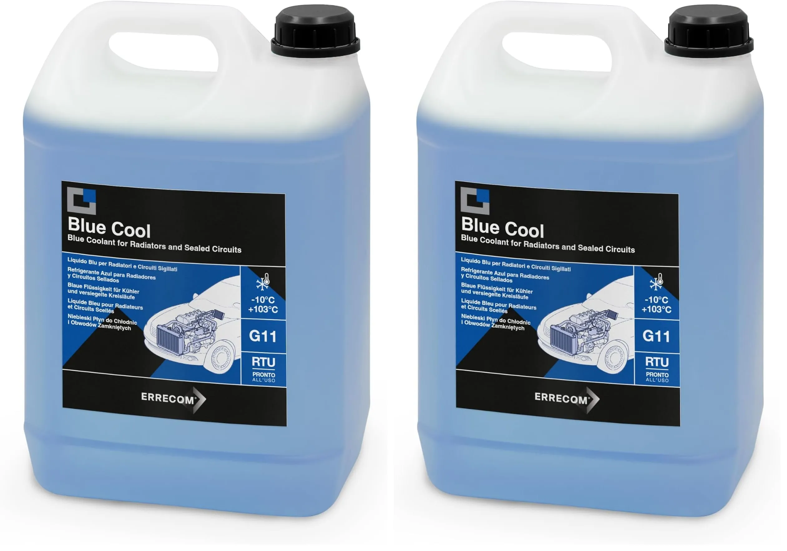 ERRECOM Blue Cool, Liquido Radiatore Blu -10°C/+103°C, antigelo G11 con Pacchetto inibitore Nap Free, Pronto all’Uso, 5 Litri (Confezione da 2)