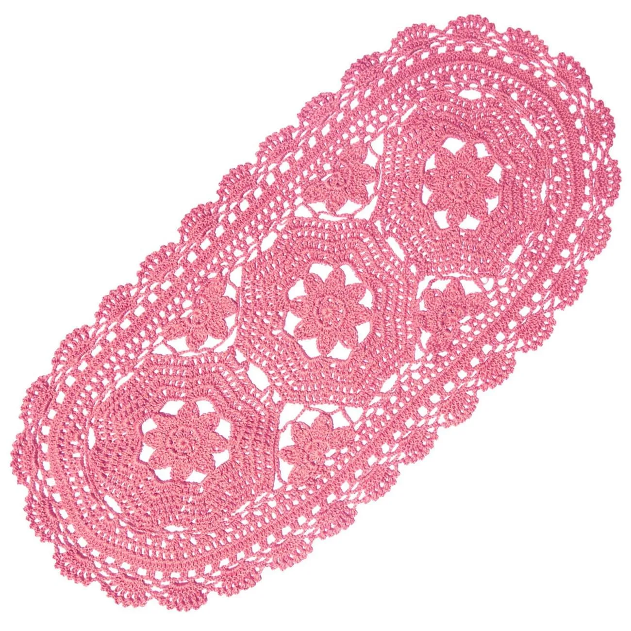 BOMHCS Centrino ovale in pizzo, larghezza da 22,9 cm a 27,9 cm, lunghezza da 55,9 cm a 58,4 cm, fatto a mano all'uncinetto, runner da tavola con fiori, tovagliette da cucina (rosa, 1)