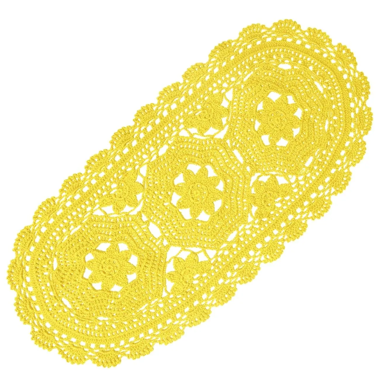 BOMHCS Centrino ovale in pizzo, larghezza da 22,9 cm a 27,9 cm, lunghezza da 55,9 cm a 58,4 cm, fatto a mano all'uncinetto, runner da tavola con fiori (1, giallo)