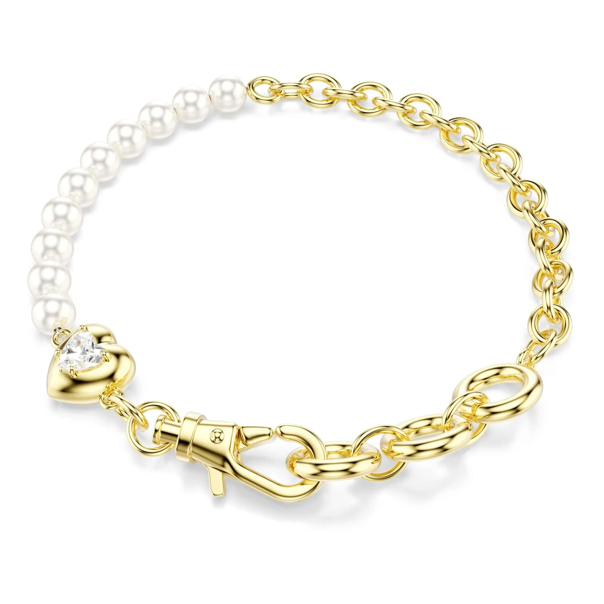 Swarovski Braccialetto Idyllia, Crystal Pearl, Bianco, Placcato color oro