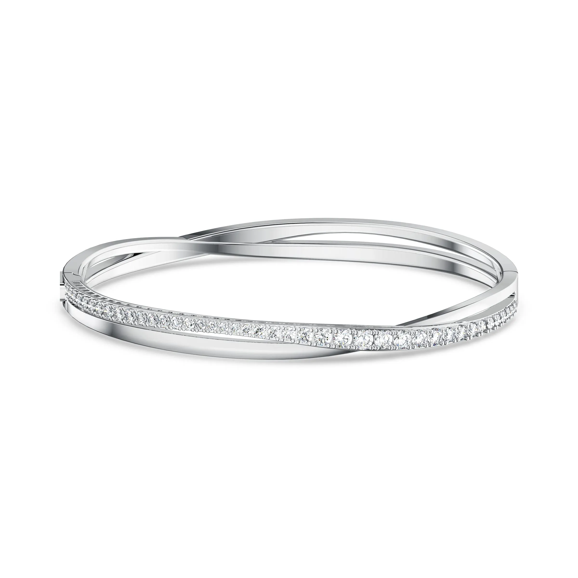 Swarovski Bracciale rigido Twist, Bianco, Placcato rodio