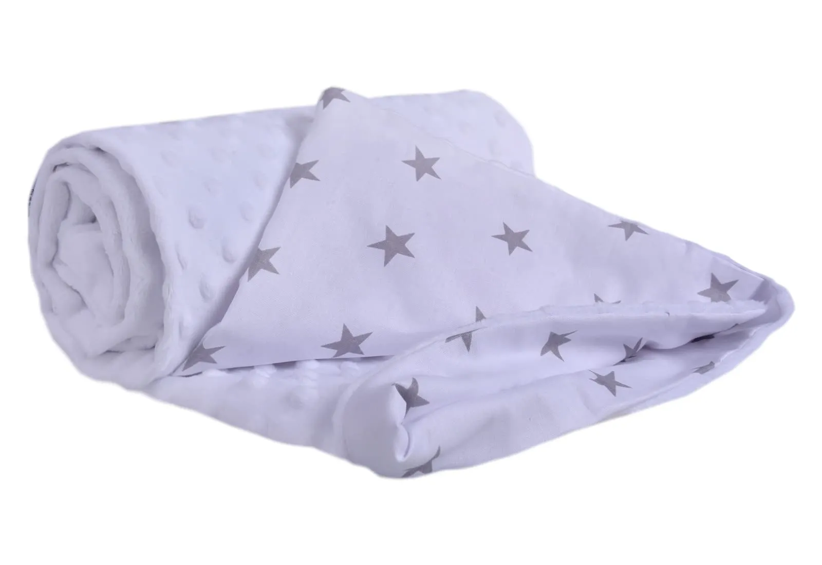 Medi Partners Coperta per Neonata Copertina Neonato per lettino - 100% Cotone 75x100cm naturale Blanket Neonati Invernale Estate Bifacciale Carrozzina Bambino (Stelle Grigie Con Minky Bianco)