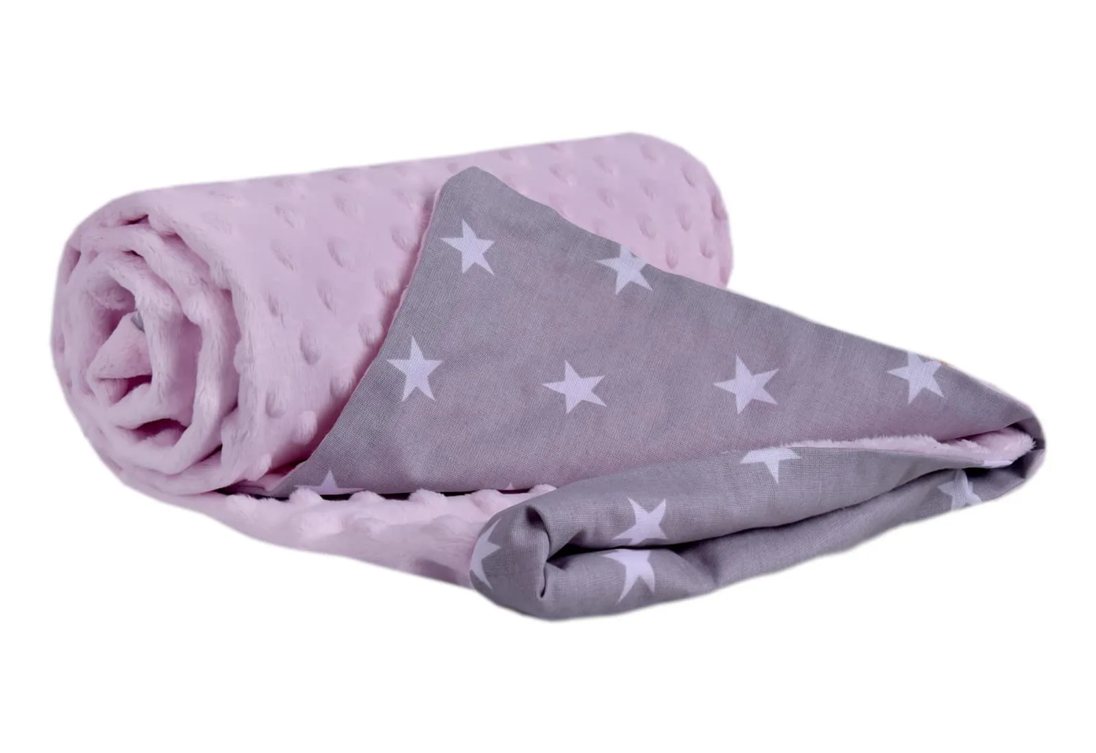 Medi Partners Coperta per Neonata Copertina Neonato per lettino - 100% Cotone 75x100cm naturale Blanket Neonati Invernale Estate Bifacciale Carrozzina Bambino (Stelle bianche con rosa chiaro Minky)
