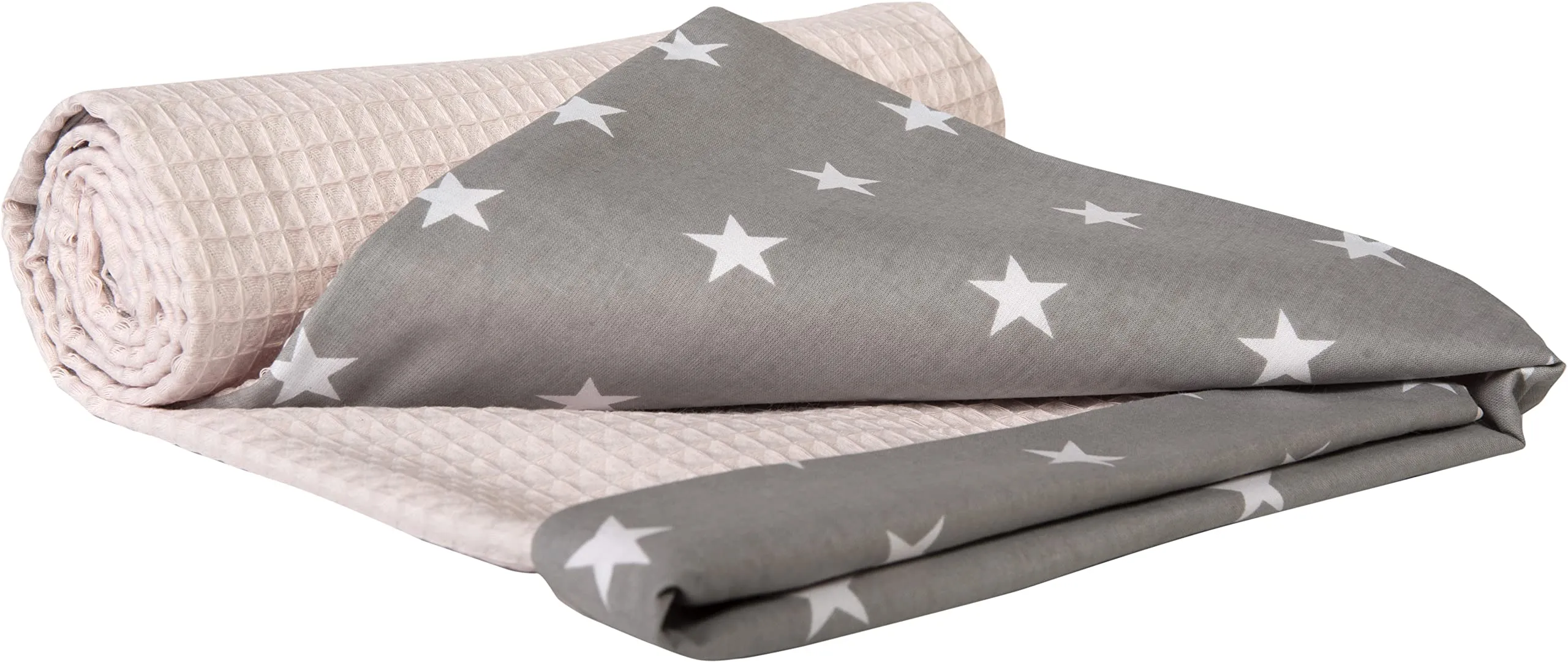 Medi Partners Coperta per Neonata Copertina Neonato per lettino - 100% Cotone 75x100cm naturale Blanket Neonati Invernale Estate Bifacciale Carrozzina Bambino (Stelle Grigie Con Waffle Rosa Chiaro)