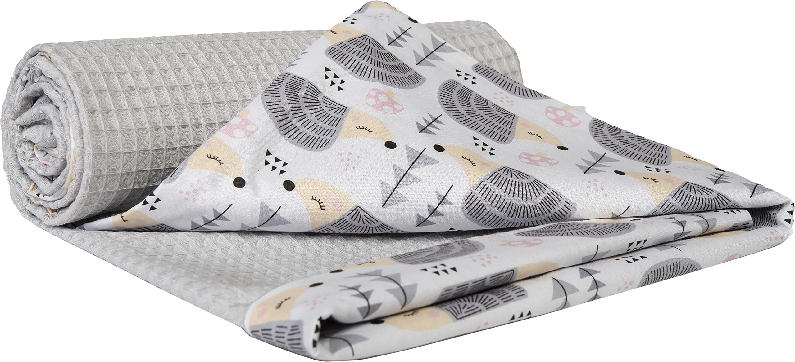 Medi Partners Coperta per Neonata Copertina Neonato per lettino - 100% Cotone 75x100cm naturale Blanket Neonati Invernale Estate Bifacciale Carrozzina Bambino (Ricci Con Il Grigio Waffle)