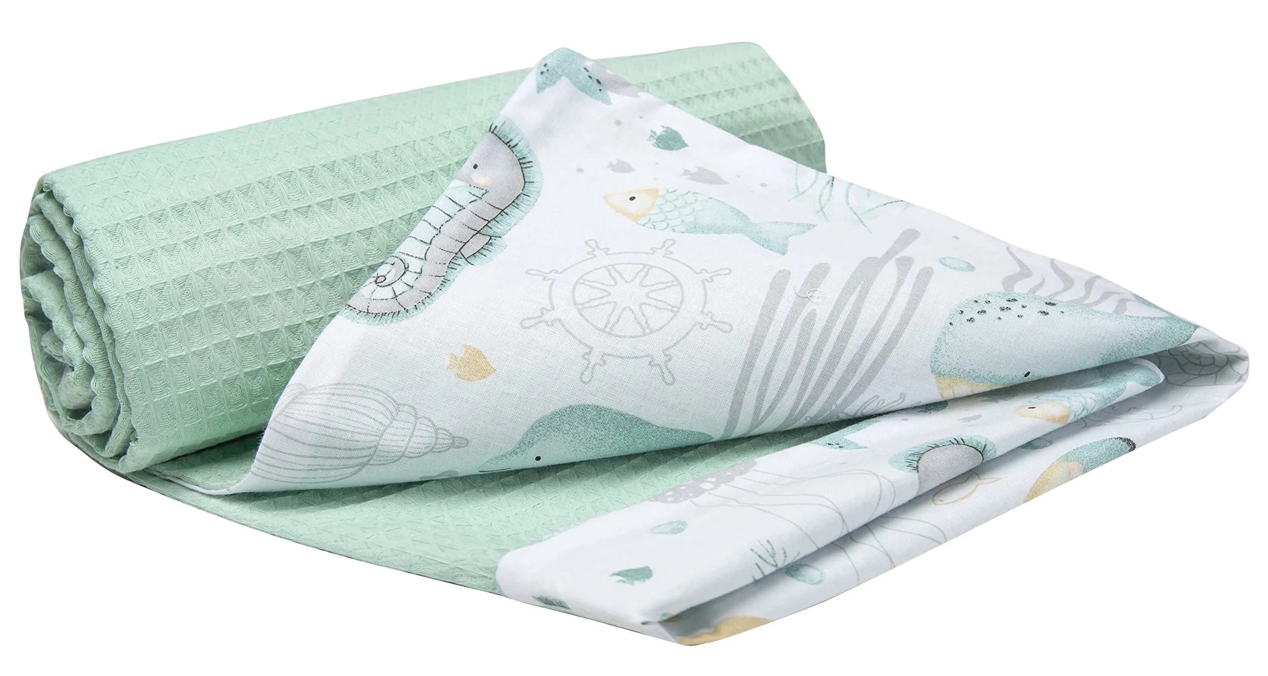 Medi Partners Coperta per Neonata Copertina Neonato per lettino - 100% Cotone 75x100cm naturale Blanket Neonati Invernale Estate Bifacciale Carrozzina Bambino (Oceano Con Waffle Alla Menta)