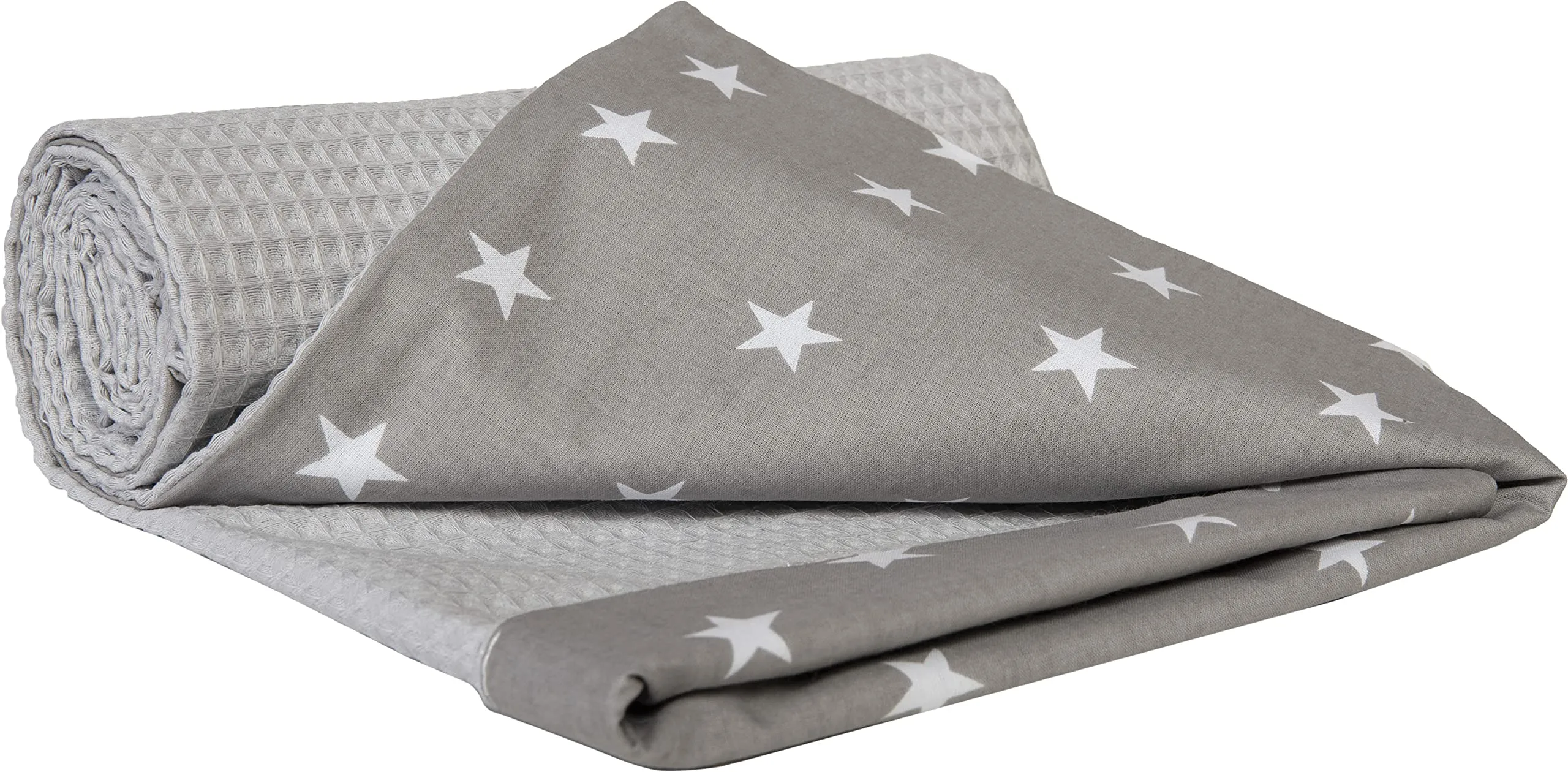 Medi Partners Coperta per Neonata Copertina Neonato per lettino - 100% Cotone 75x100cm naturale Blanket Neonati Invernale Estate Bifacciale Carrozzina Bambino (Stelle Con Waffle Grigio)