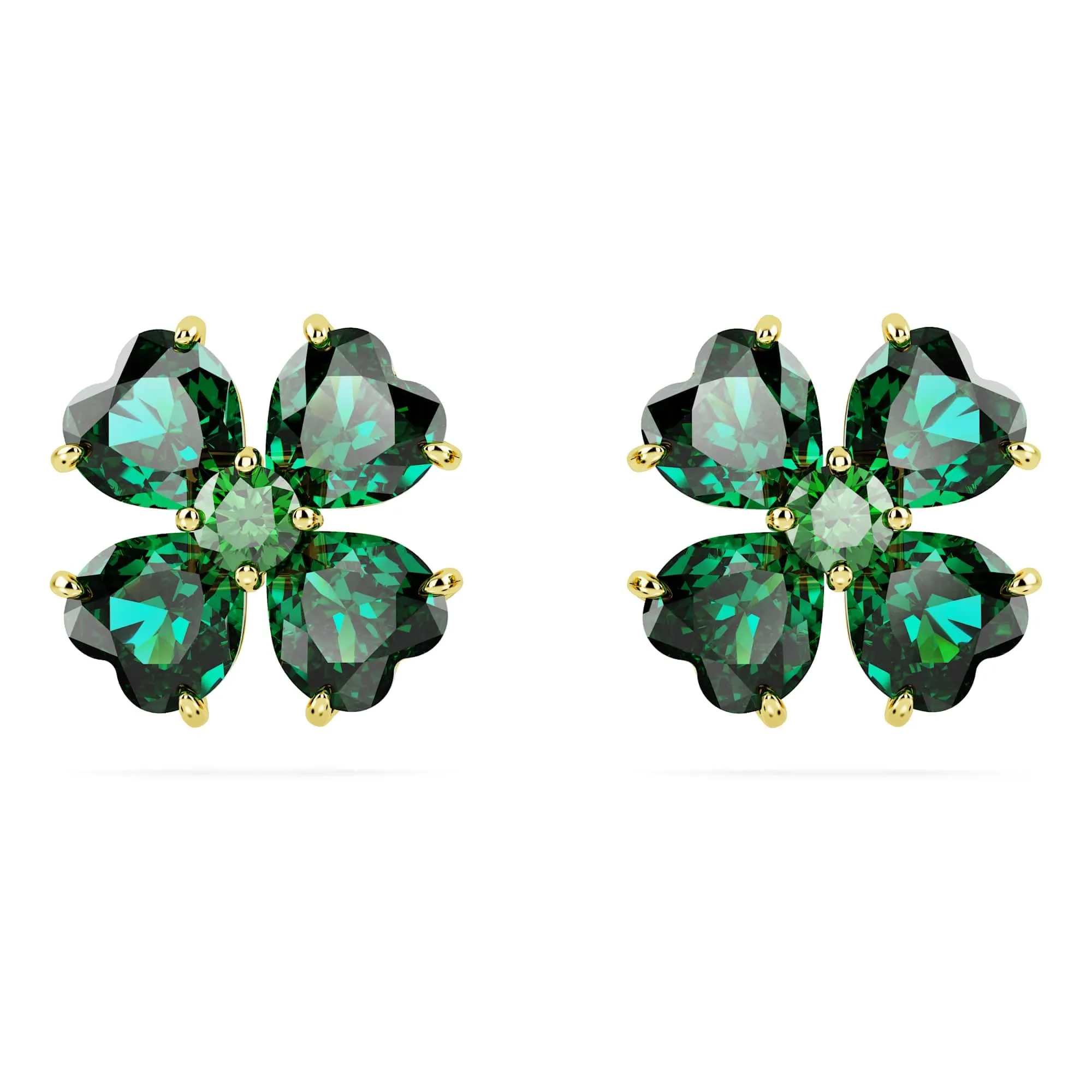 Swarovski Orecchini a lobo Idyllia, Quadrifoglio, Verdi, Placcato color oro