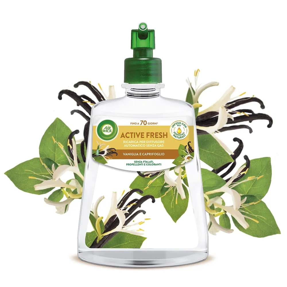 Airwick Active Fresh Deodorante per Ambienti, Ricarica per Diffusore Spray Automatico senza Gas alla fragranza Vaniglia e Burro di Karitè, 228 ml (Confezione da 1)