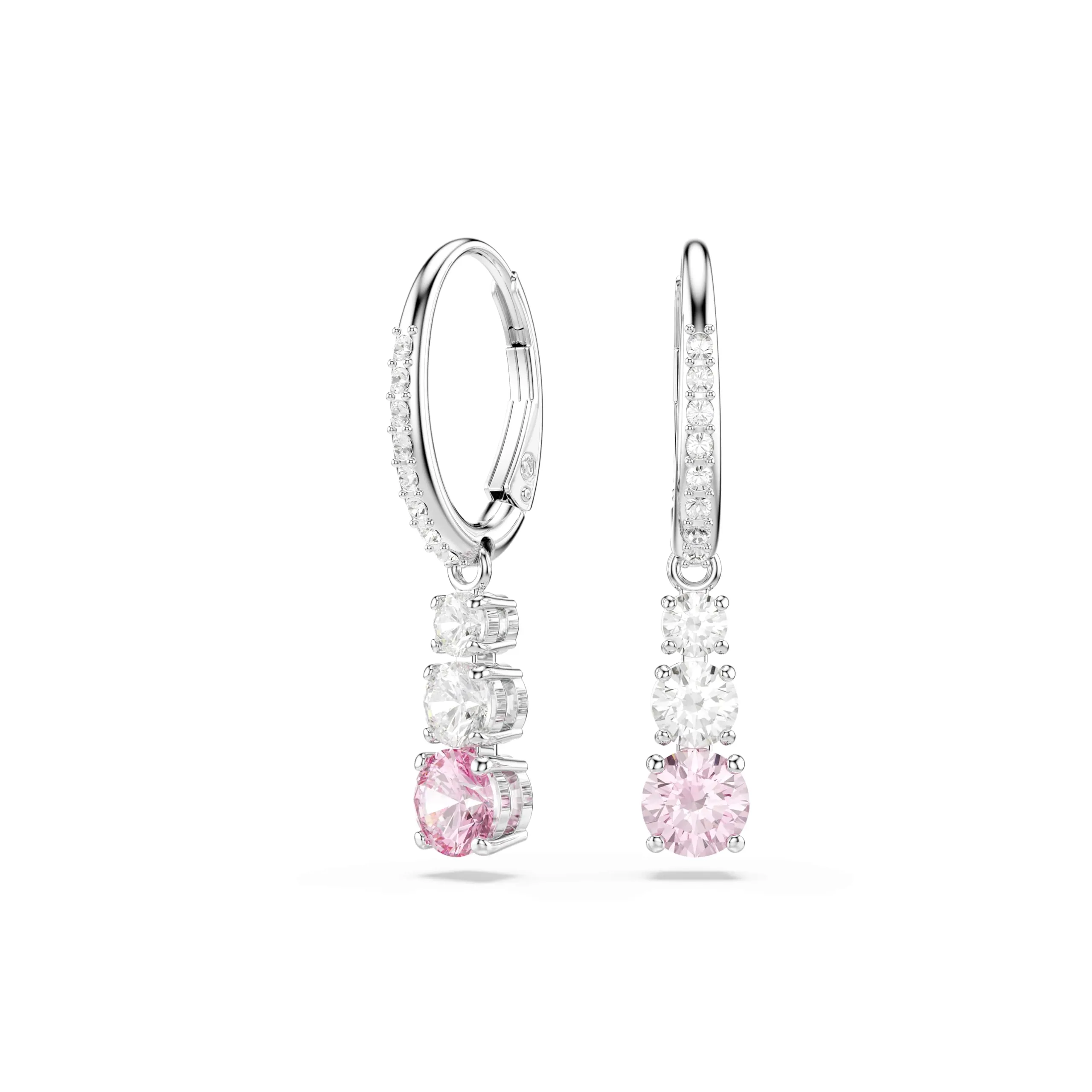Swarovski Orecchini pendenti Stilla Attract, Taglio Round, Rosa, Placcato rodio