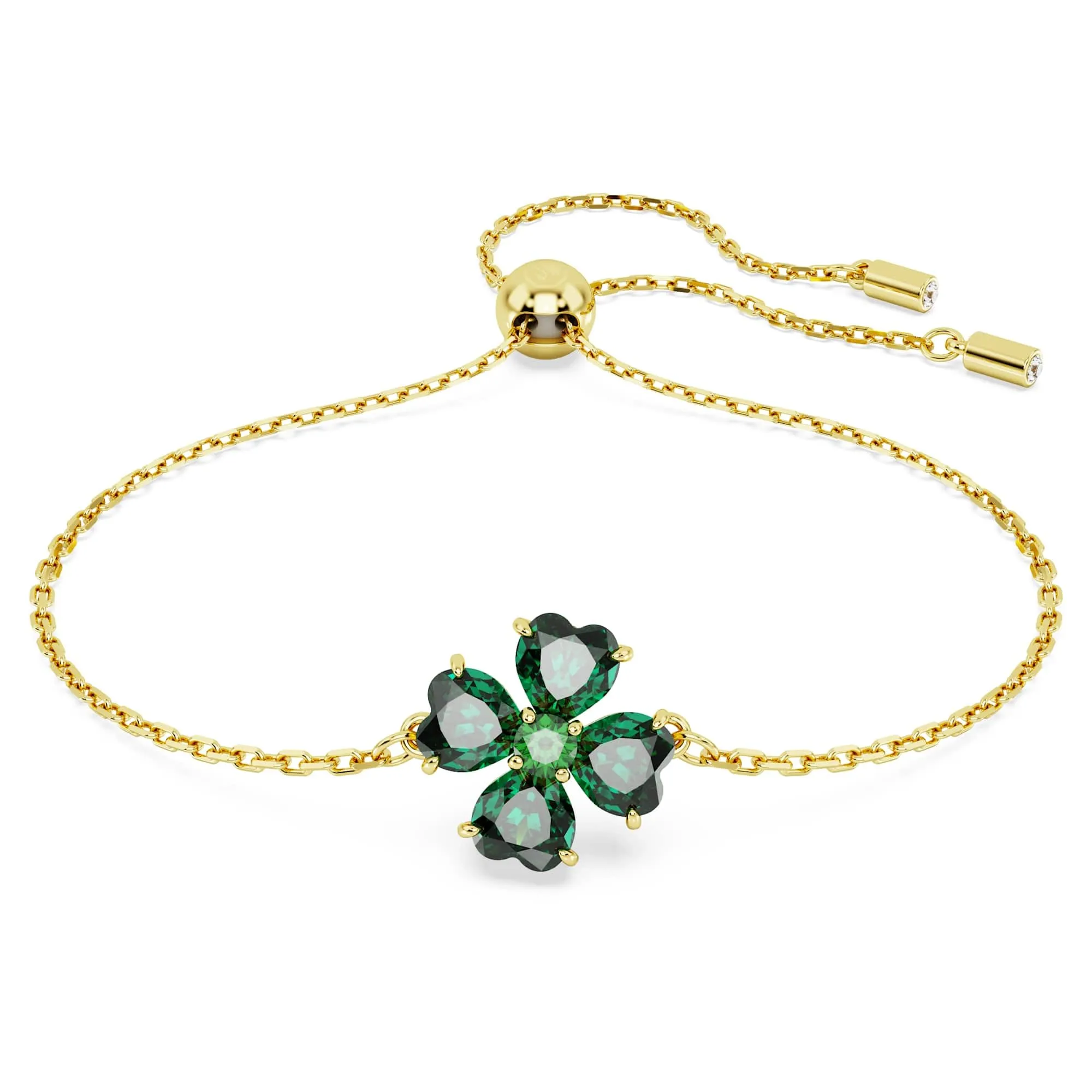 Swarovski Braccialetto Idyllia, Taglio misto, Quadrifoglio, Verde, Placcato color oro