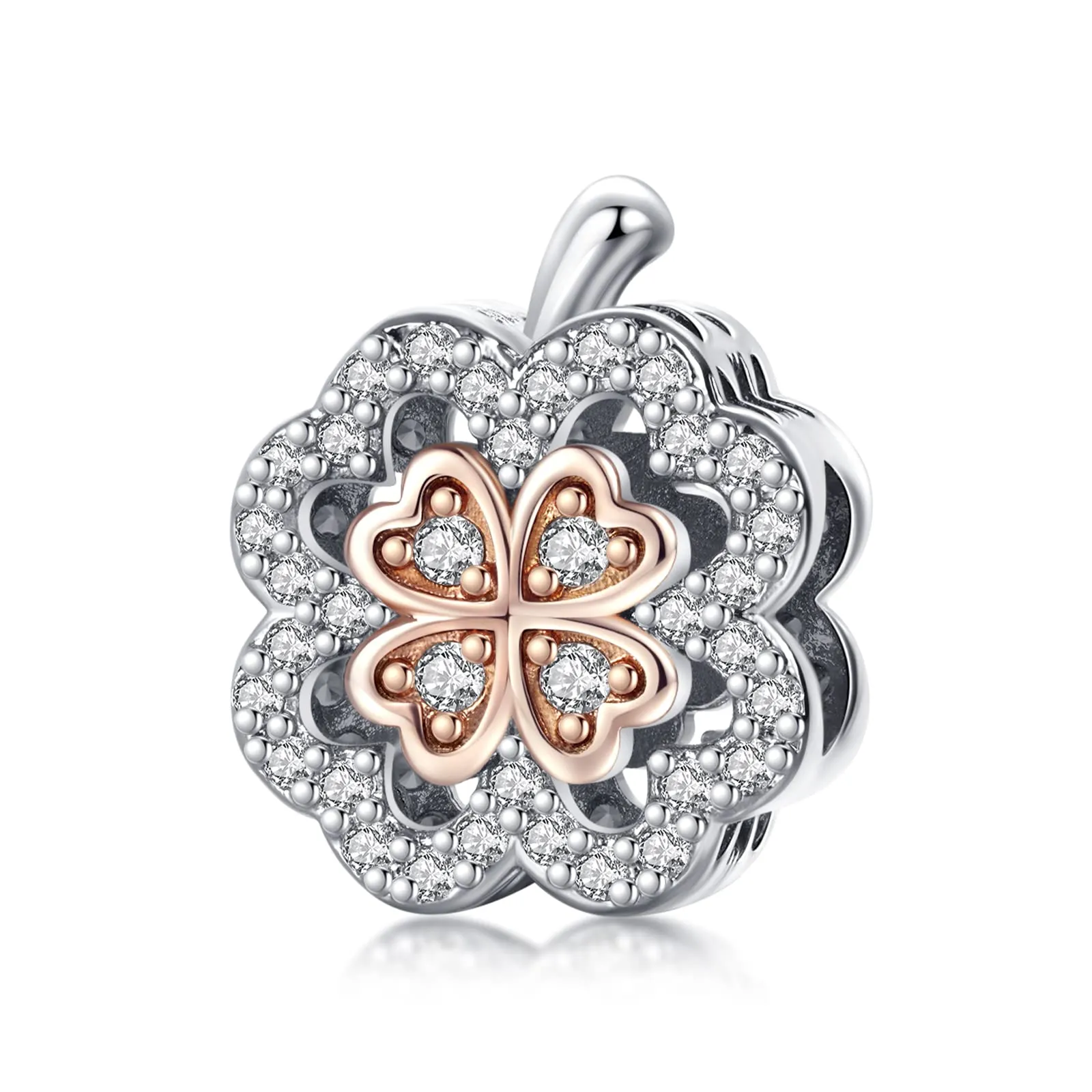Annmors Jewelry Four Leaf Clover Apple Charm Donna Argento Ciondolo a Forma di,in Argento Sterling 925,Compatibile con Braccialetti e Collane Europei