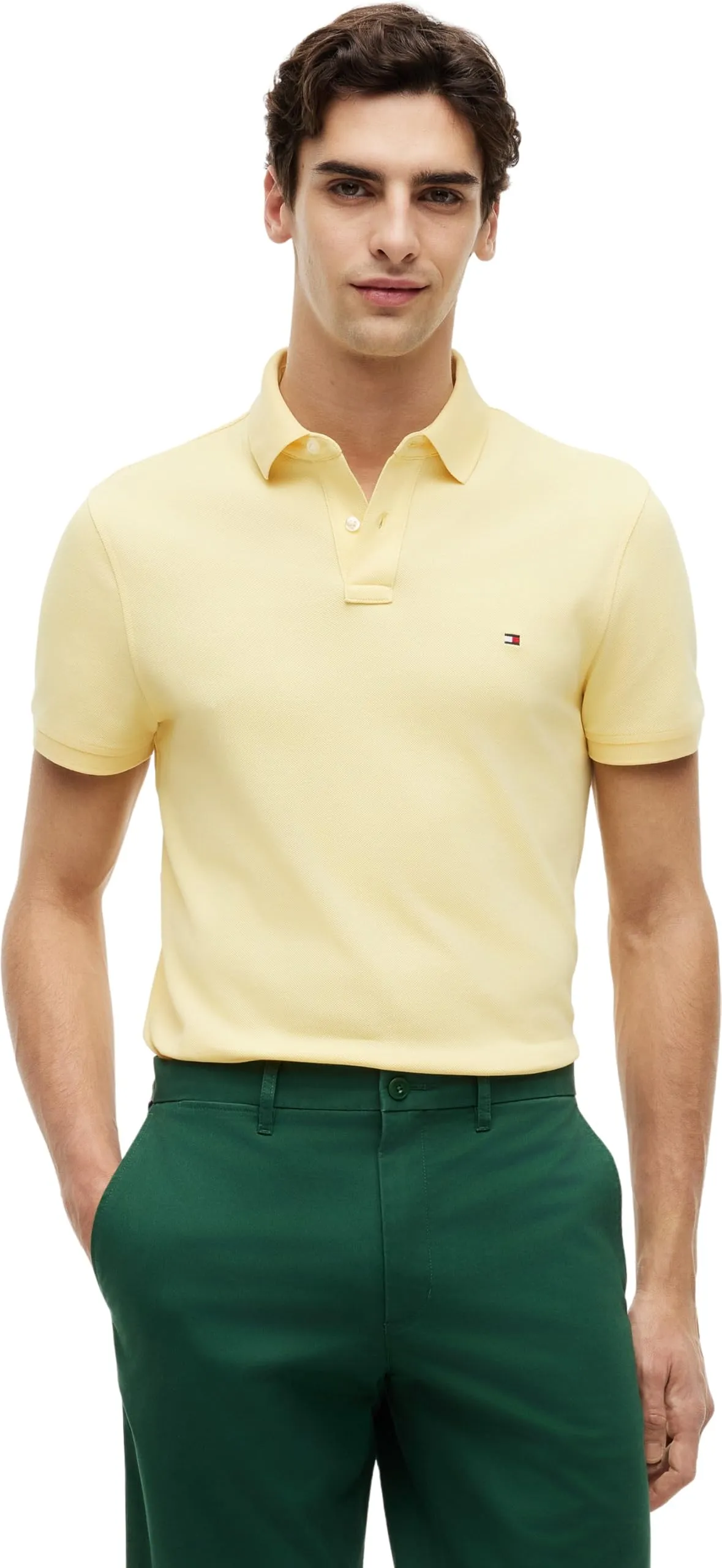 Tommy Hilfiger Uomo Maglietta Polo Maniche Corte 1985 Regular Fit, Giallo (Citronella), XS