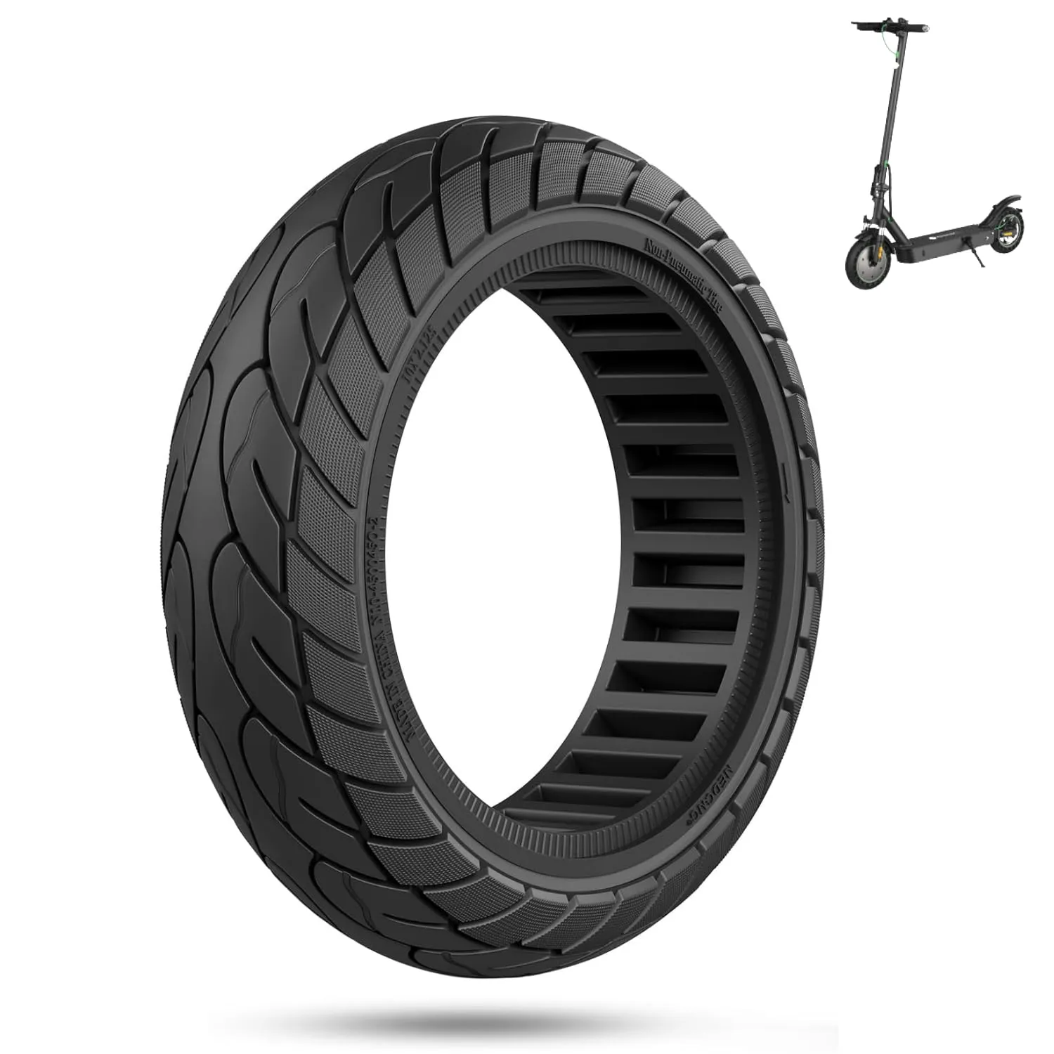 ECOVELO Pneumatico Solido 10 x 2.125 per Monopattino Elettrico e Scooter Elettrico Gomme Piene Antiforatura Ruote 10” Ricambio (Nero)