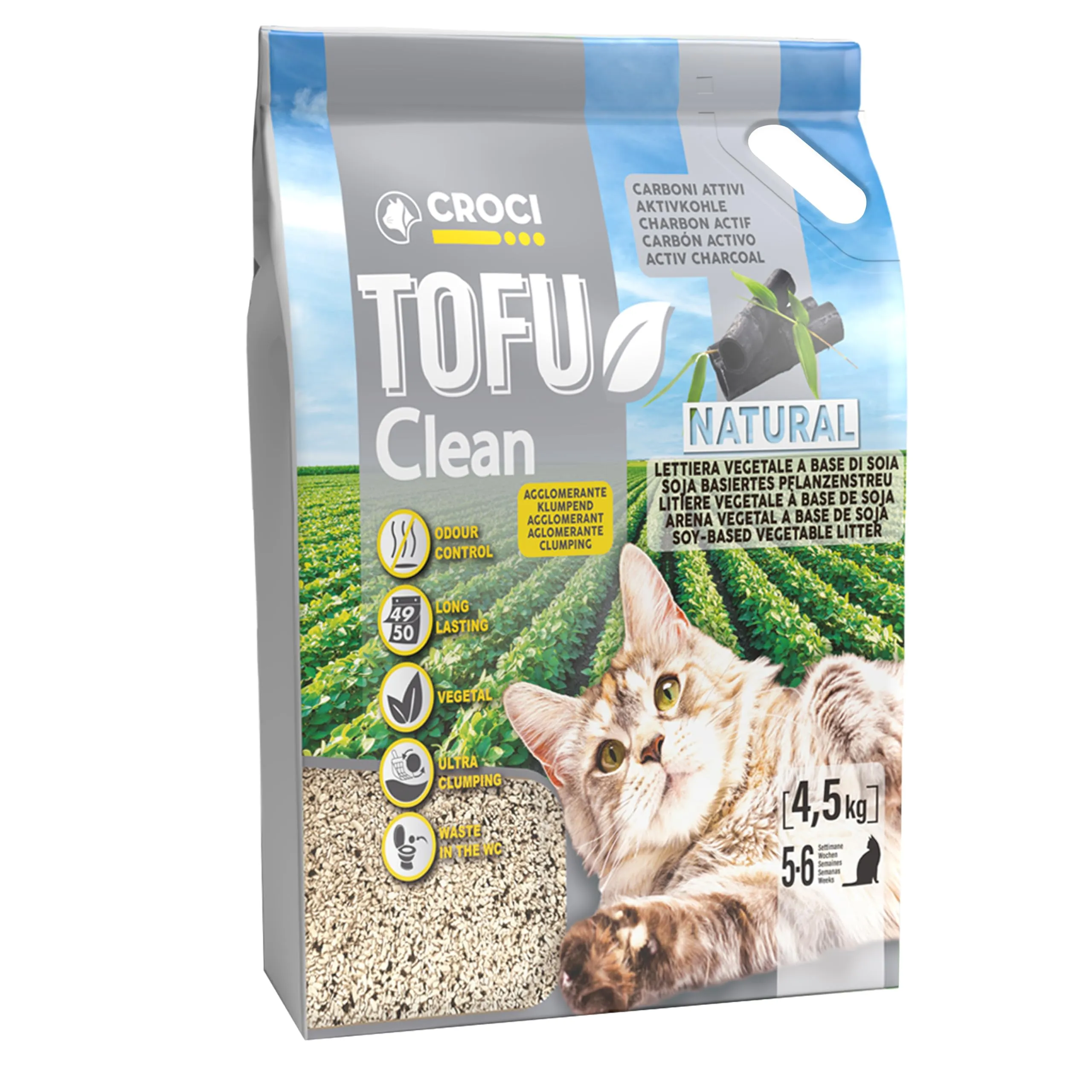 Croci Tofu Clean Carboni Attivi 10L - Lettiera gatti vegetale, agglomerante