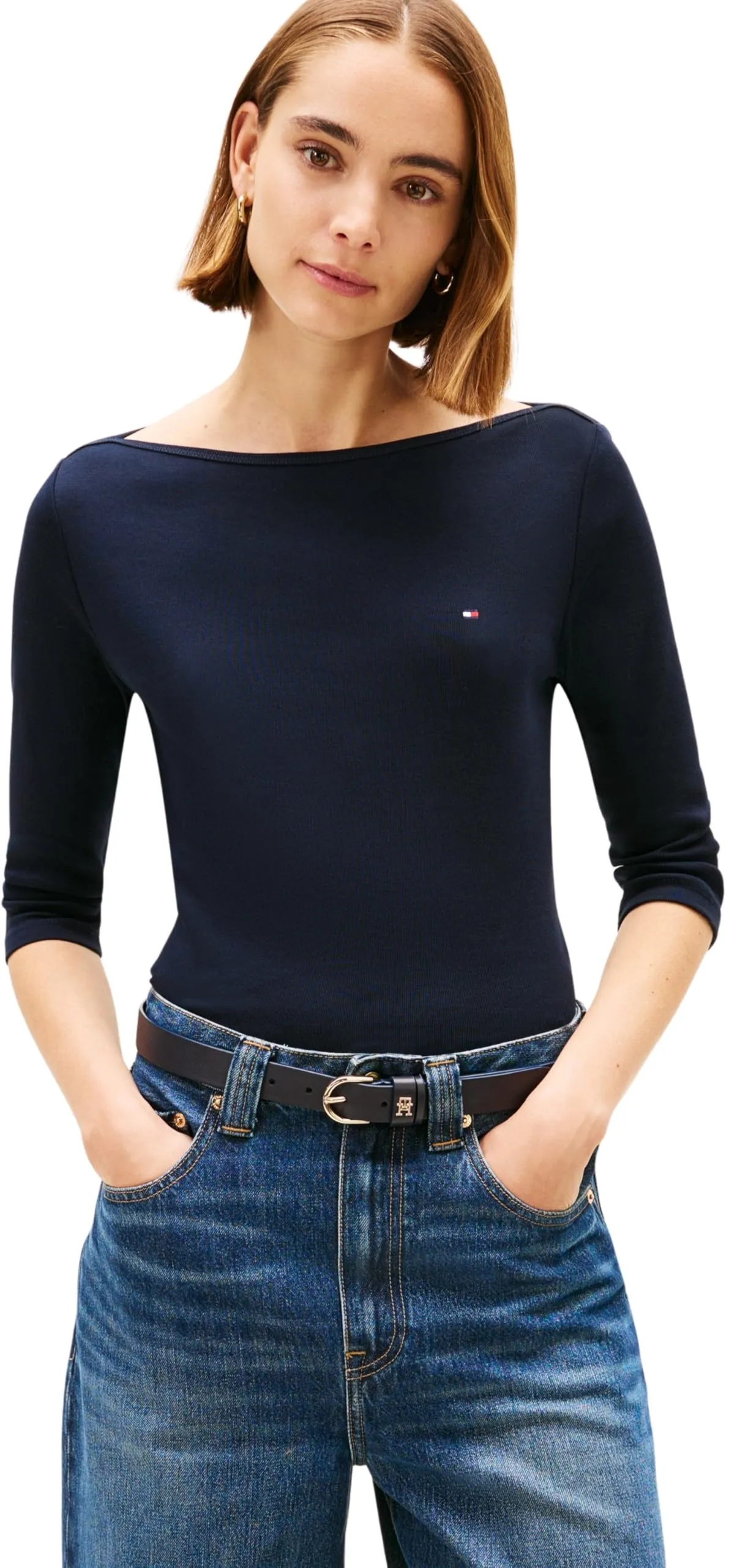 Tommy Hilfiger Donna Maglietta Maniche Lunghe New Cody Slim Scollo a Barca, Blu (NOS Desert Sky), 3XL