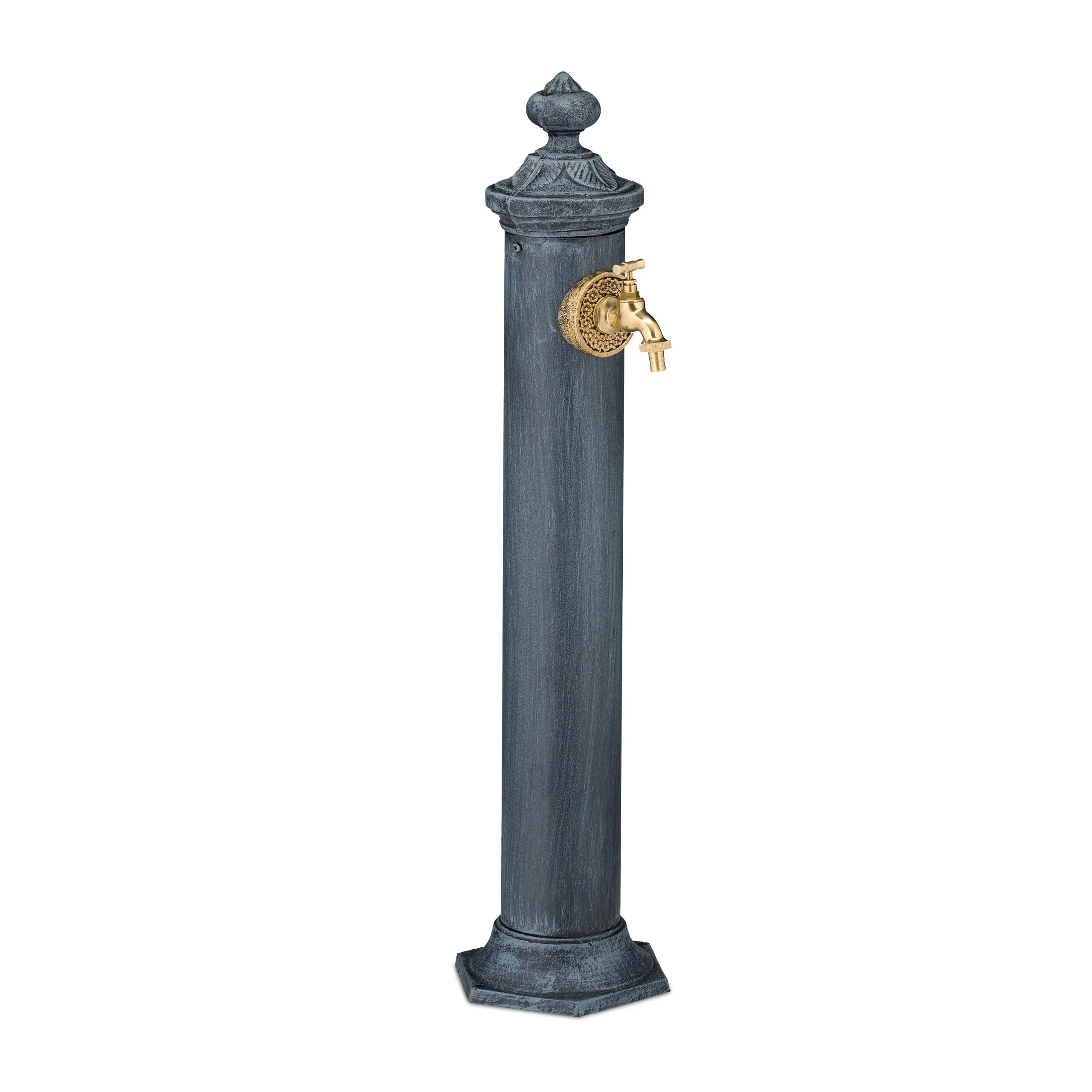 Relaxdays Fontana da Giardino in Stile Antico, Fontanella a Colonna con Rubinetto Acqua, HLP: 84x21,5x25 cm, Grigio
