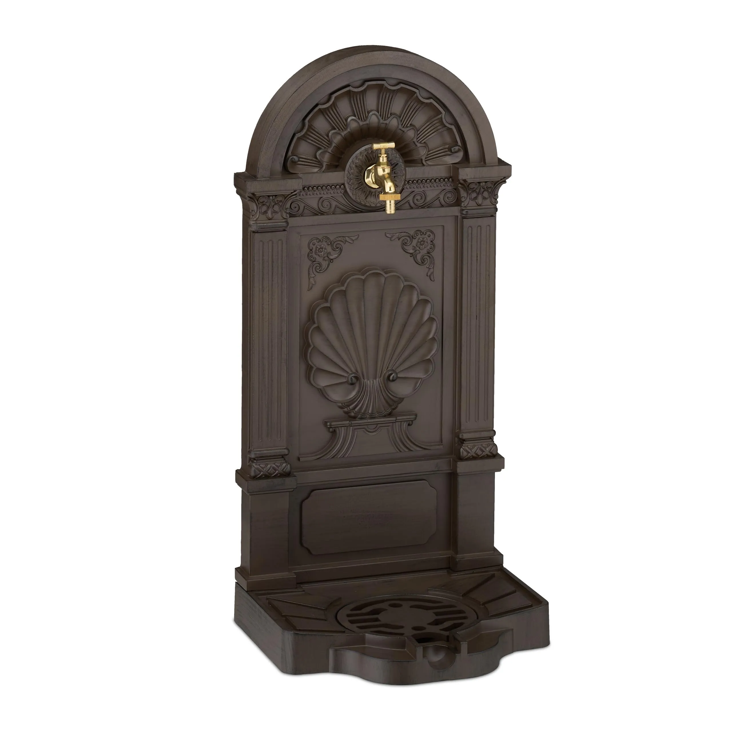 Relaxdays Fontana da Giardino, Stile Vintage, 82,5x39x32 cm, Fontanella da Esterno, Rubinetto Acqua e Vaschetta, Marrone