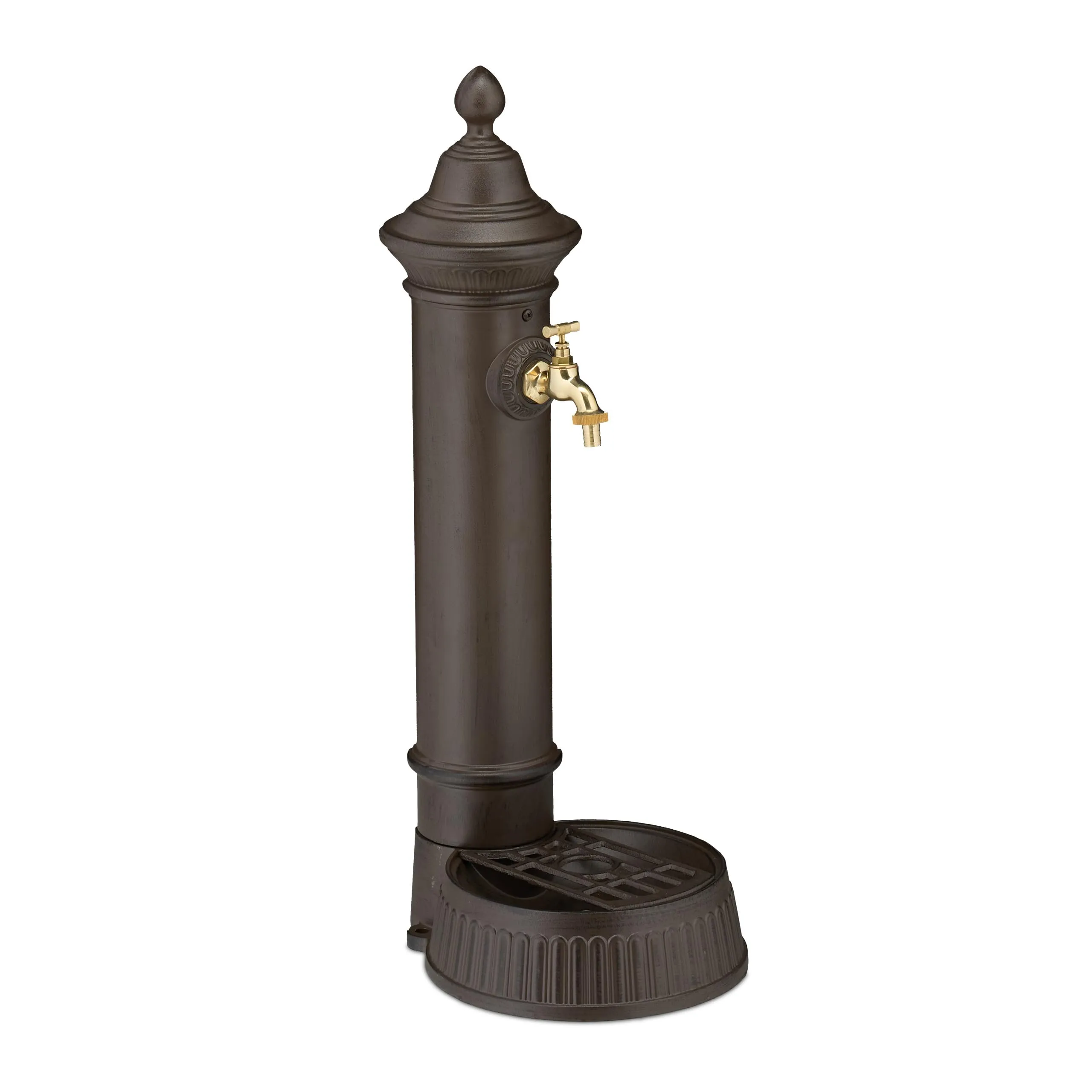Relaxdays Fontana da Giardino in Stile Antico, Fontanella a Colonna con Rubinetto e Vaschetta, HLP: 72x26x31 cm, Marrone