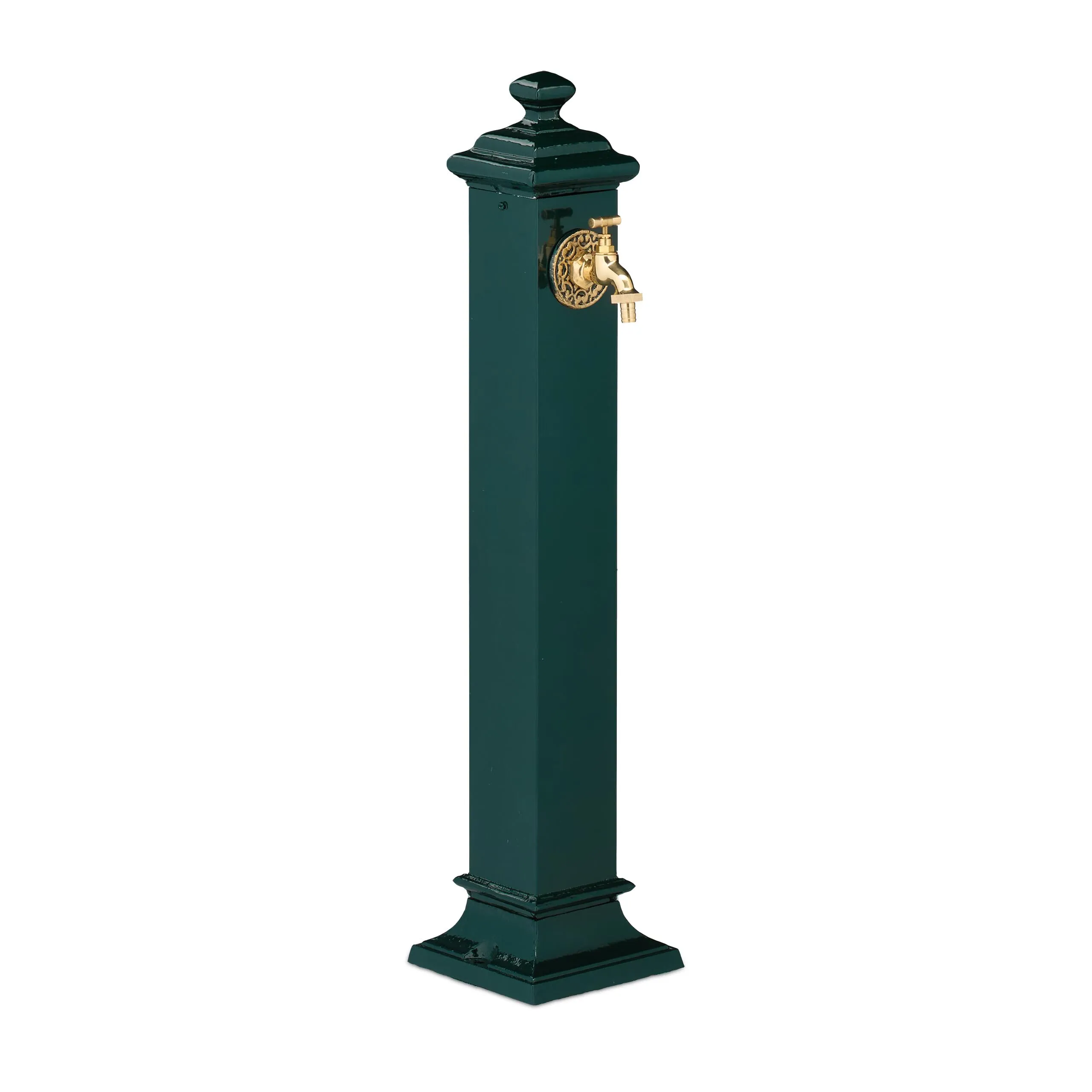 Relaxdays Fontana da Giardino in Stile Antico, Fontanella a Colonna con Rubinetto Acqua, HLP: 86x19x23 cm, Verde Scuro