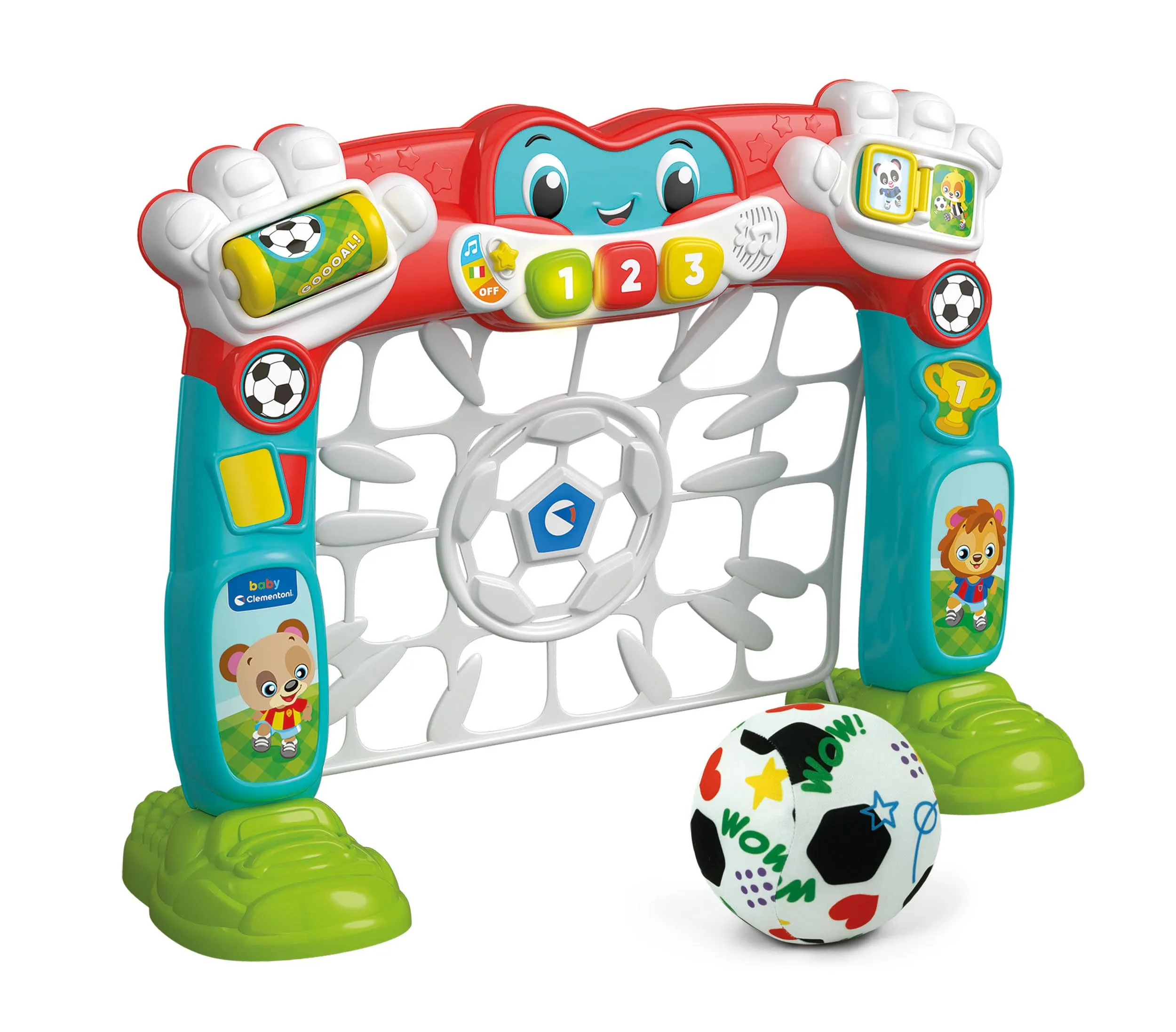 Clementoni Baby Tira e Segna Goleador, Rete da Calcio Elettronica con Luci e Suoni Bambini 18+ Mesi, Impara Numeri, Colori e Inglese, Sviluppa Motricità, Palla Inclusa, Lingua Italiana, 17954