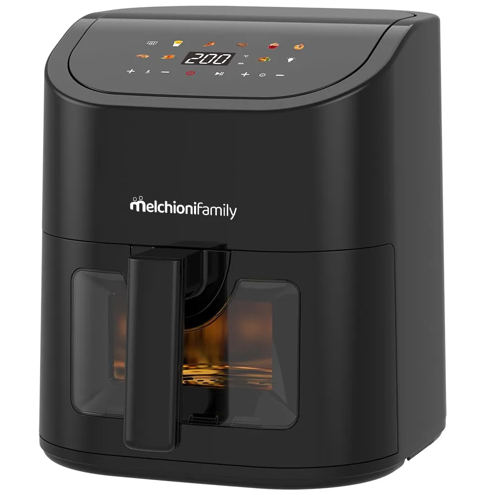 Melchioni Family | Friggitrice ad Aria Emma 5L, 8 Programmi, Display Touch, 1500W, Temperatura 80-200°C, Antiaderente, Compatta e Controllo Visivo