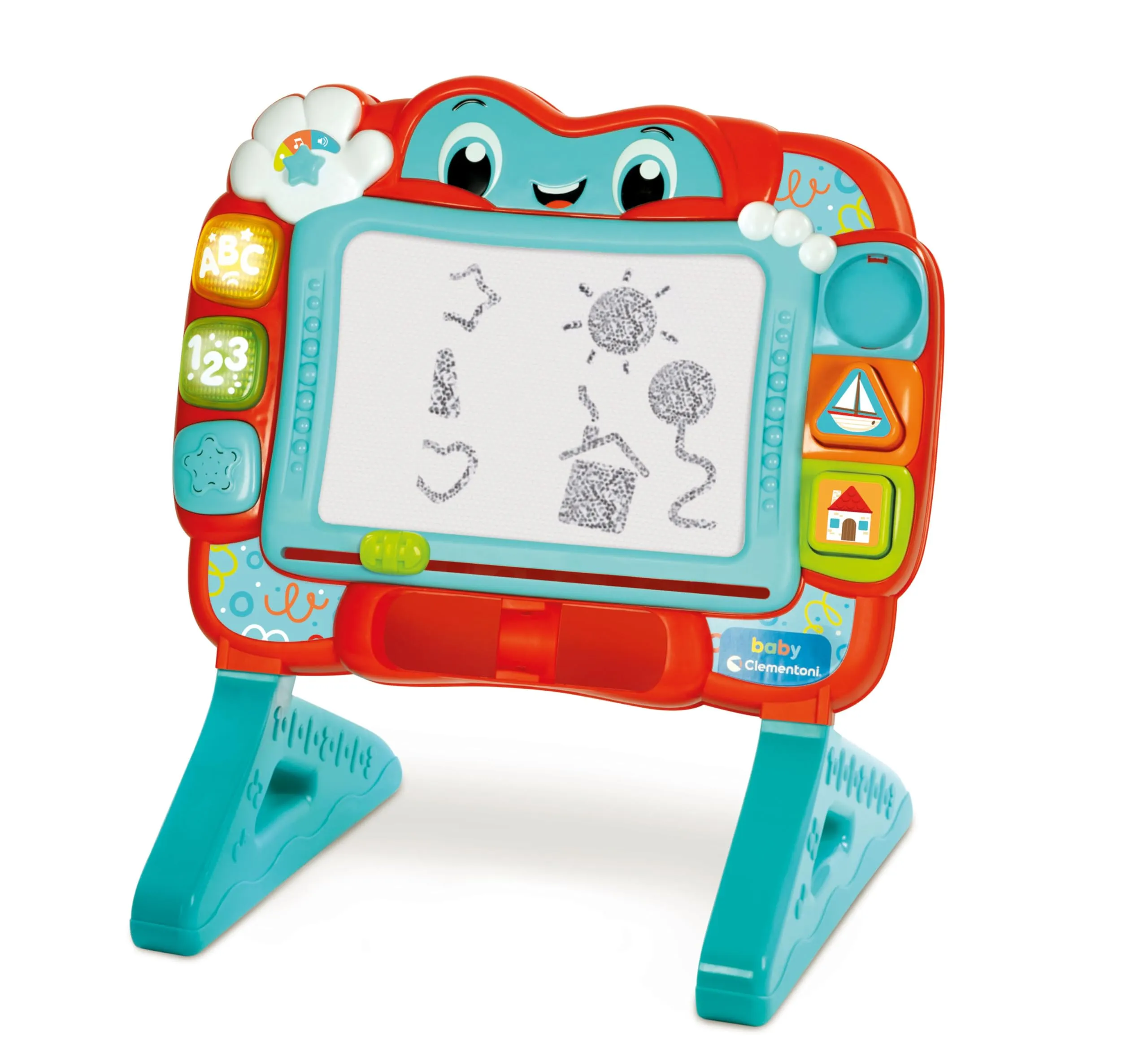 Clementoni Baby Lavagna Canta e Impara Magnetica Bambini 18-36 Mesi, Centro attività Prima Infanzia, per Disegnare, Insegna Numeri, Parole e Forme, con 3 Timbri, Lingua Italiana, 17955