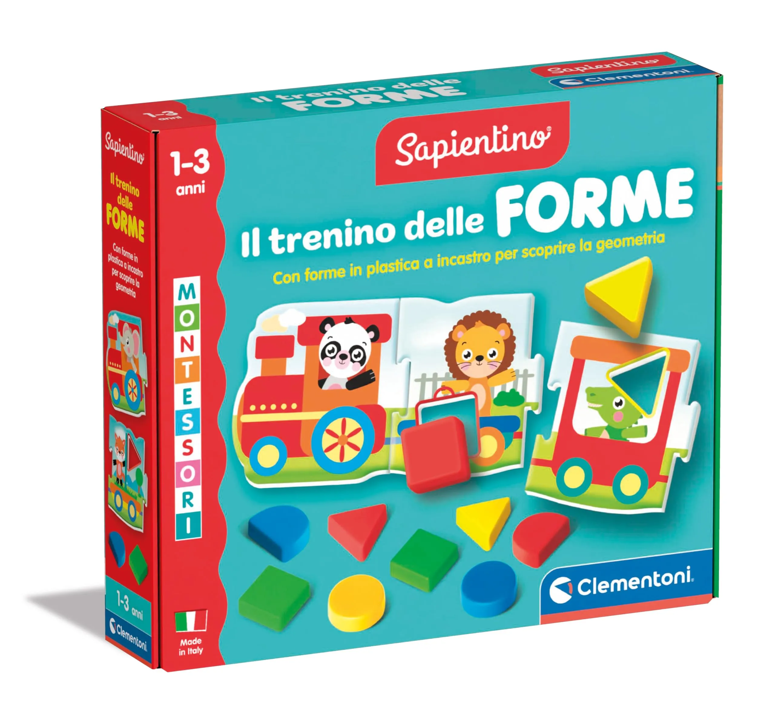 Clementoni Sapientino Montessori - Il Trenino delle Forme, Gioco Educativo per Bambini 1-3 Anni, Puzzle a Incastro per Riconoscere Gli Animali e la Geometria, Made in Italy, Lingua Italiana, 16865
