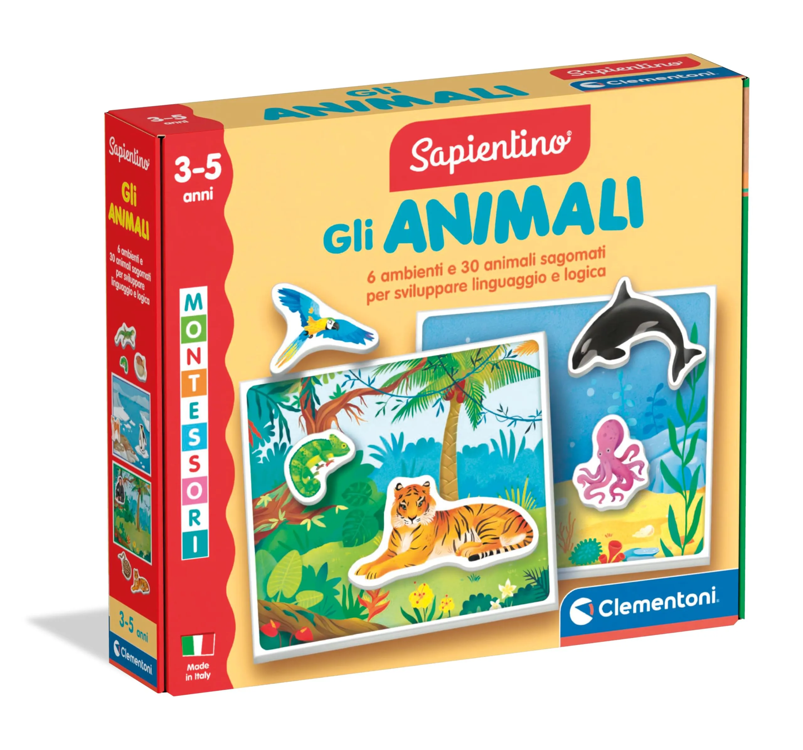 Clementoni Sapientino Montessori - Gli Animali, Gioco Educativo Metodo Montessoriano per Bambini 3-5 Anni, per Scoprire e Classificare Gli Animali, Lingua Italiana, Made in Italy, 16867