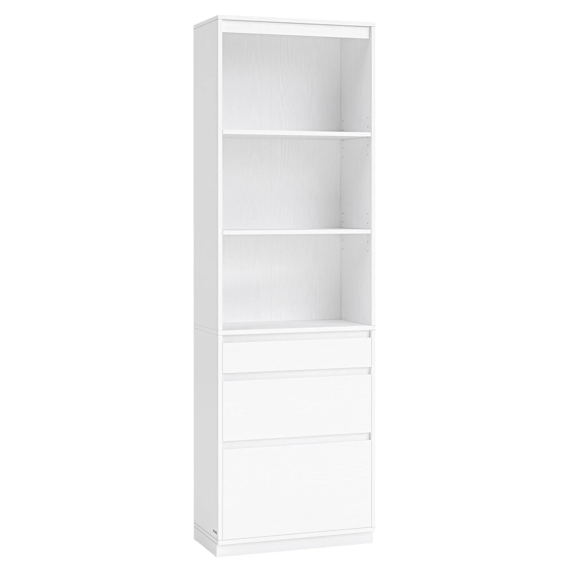 VASAGLE KAILYN Collezione - Libreria, Mobile con 3 Cassetti, Ripiani Regolabili, Alto 180 cm, per Soggiorno Camera da Letto Studio, Moderno, Salvaspazio, Bianco Neve LBC188W01