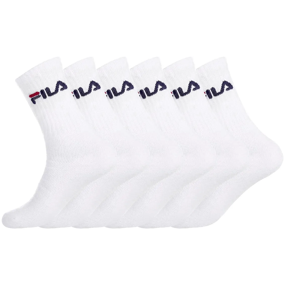 FILA Calzini Uomo Tennis Set di 6 Calze Sportive Uomo Tessitura con Imbottiti e Traspiranti, Bianchi, Taglie 35/38