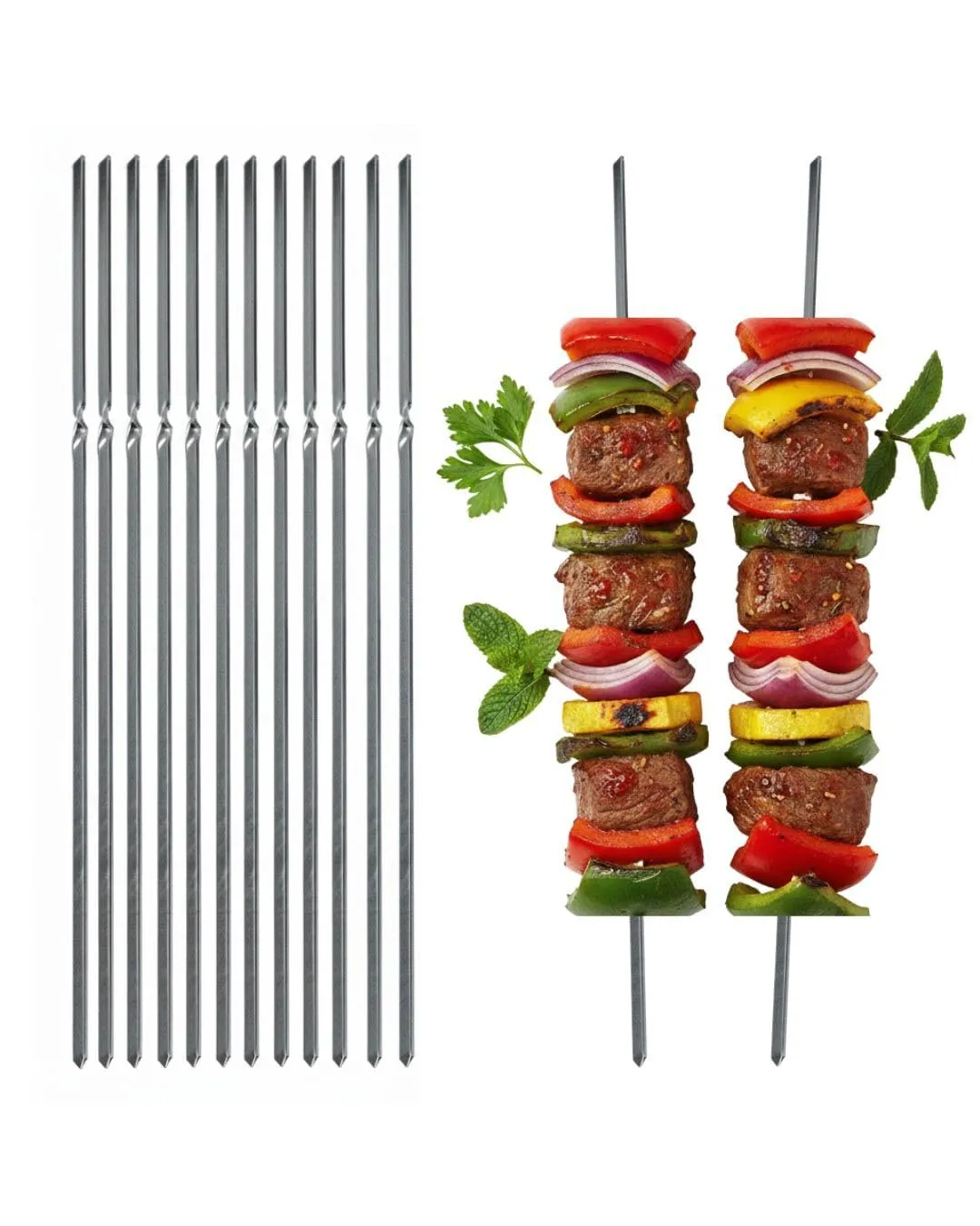 Amig - 10 Spiedini Metallo per Barbecue Fireplus | Spiedini in Acciaio Inox | Bastoncini in Metallo Riutilizzabili | Lunghezza: 40 cm.