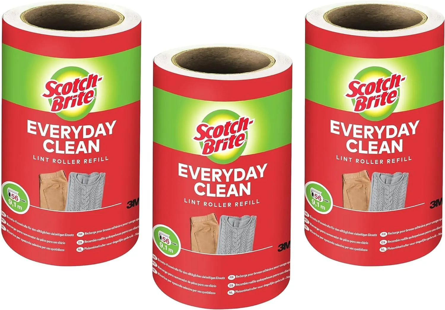 Scotch-Brite Ricariche Levapelucchi Everyday Clean per Abiti - 3 x 56 Fogli