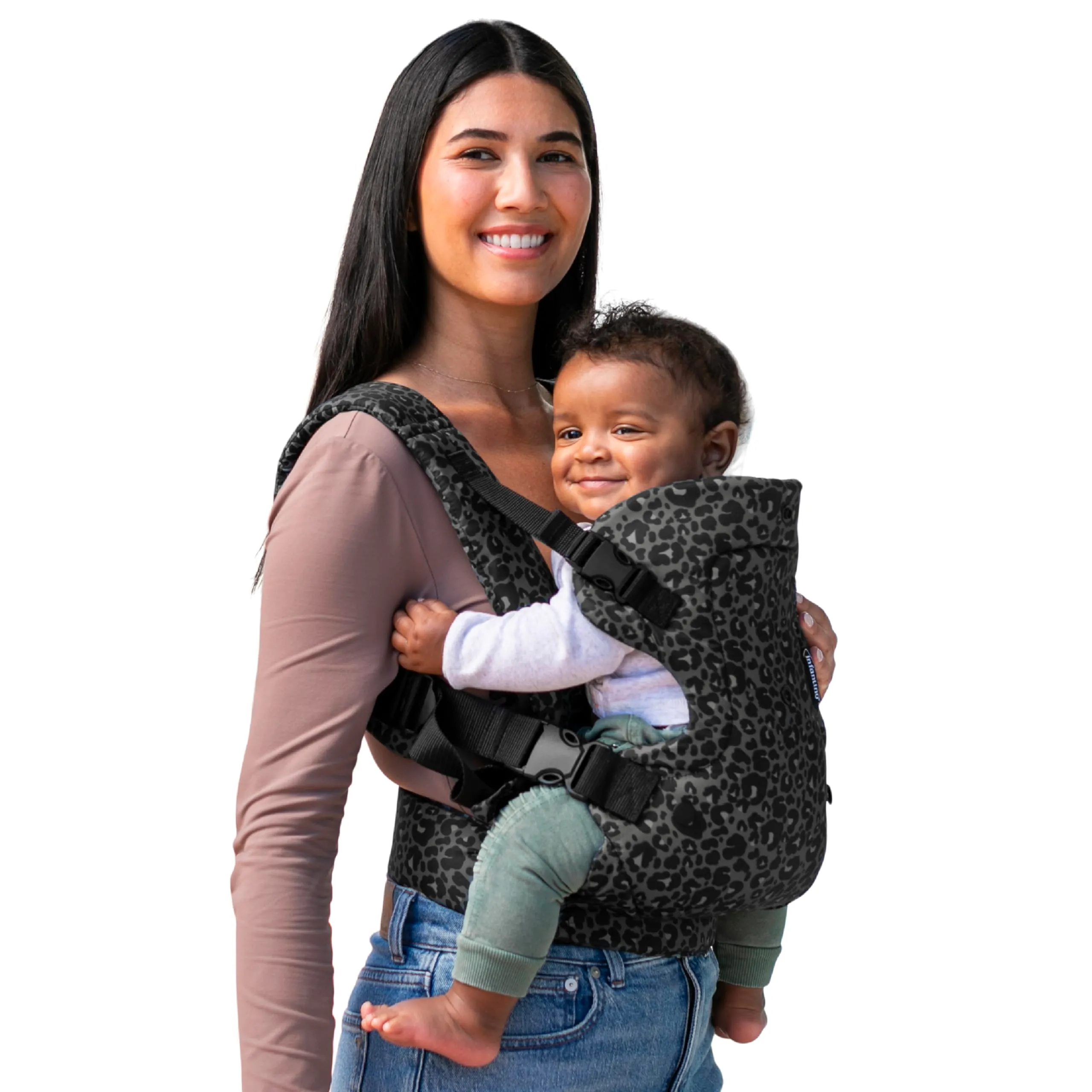 Infantino Marsupio Flip Advanced 4-in-1, Ergonomico, Convertibile, Posizione Fronte-Genitore e Fronte-Strada, Anteriore e Posteriore, per Neonati e Bambini da 3,6 a 14,5 kg, Leopardo Grigio